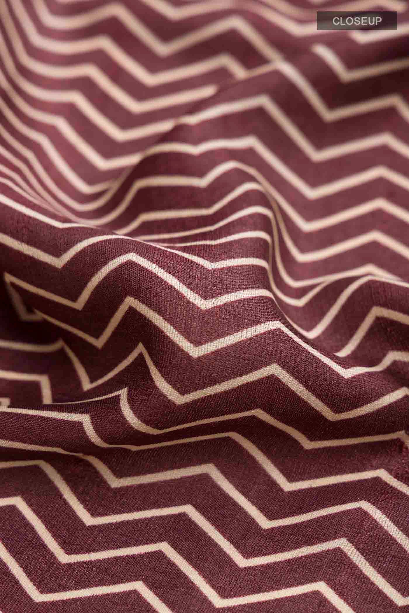 Close up of Brown Tussar Silk Saree with Stripes on the body and Thread Border displaying folds