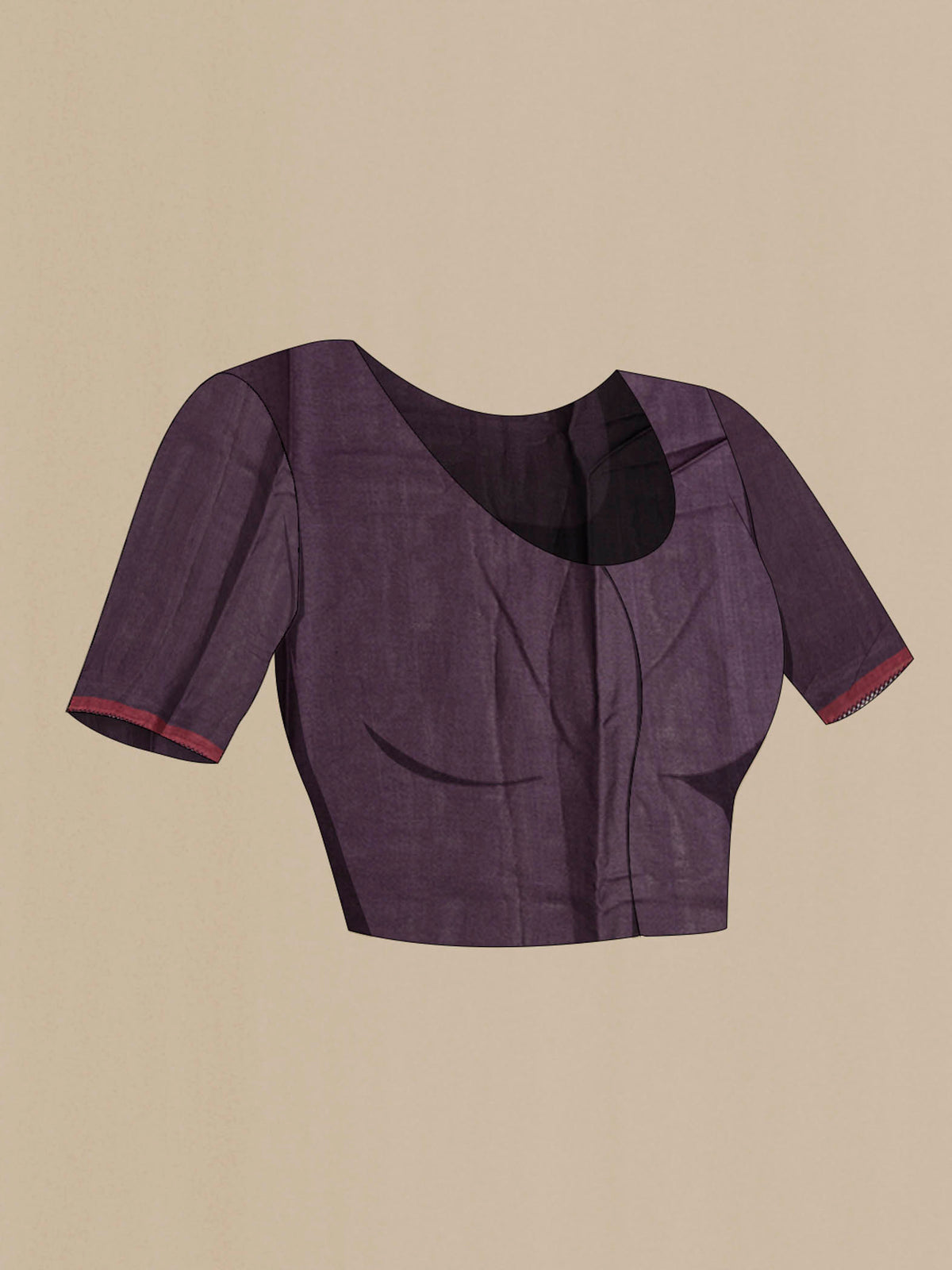 Close up image of the blouse of Brown Tussar Silk Saree with Stripes on the body and Embroidery Border