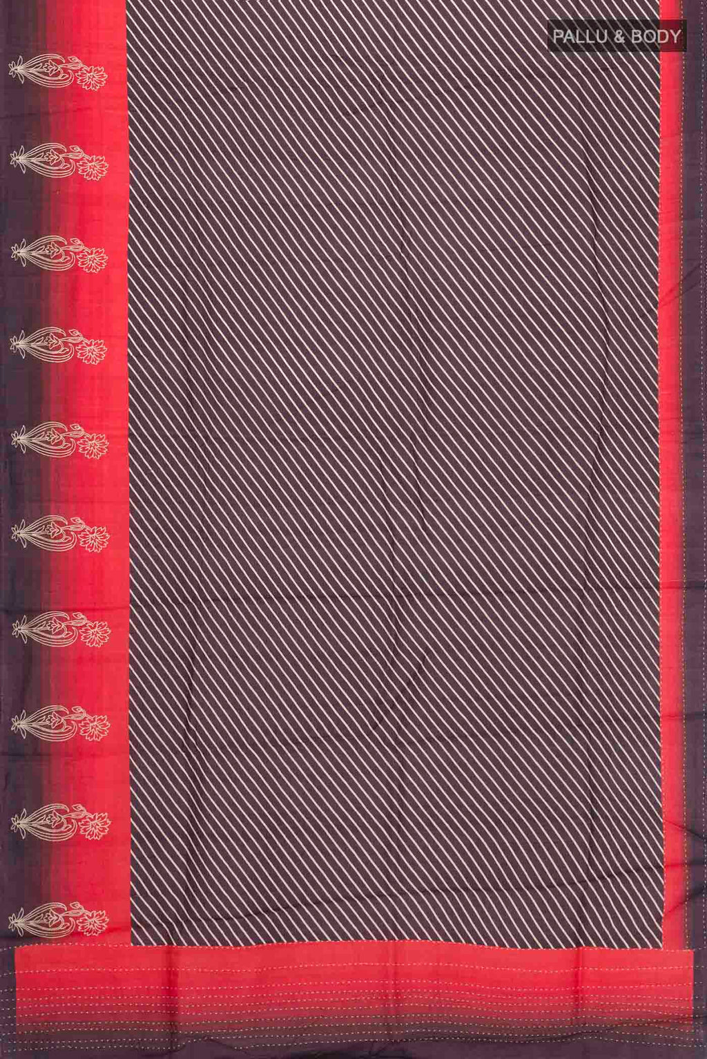 Flat view of Brown Tussar Silk Saree with Stripes on the body and Embroidery Border