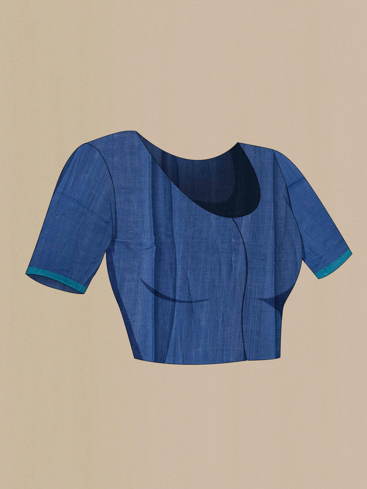 Close up image of the blouse of Blue Tussar Silk Saree with Stripes on the body and Embroidery Border
