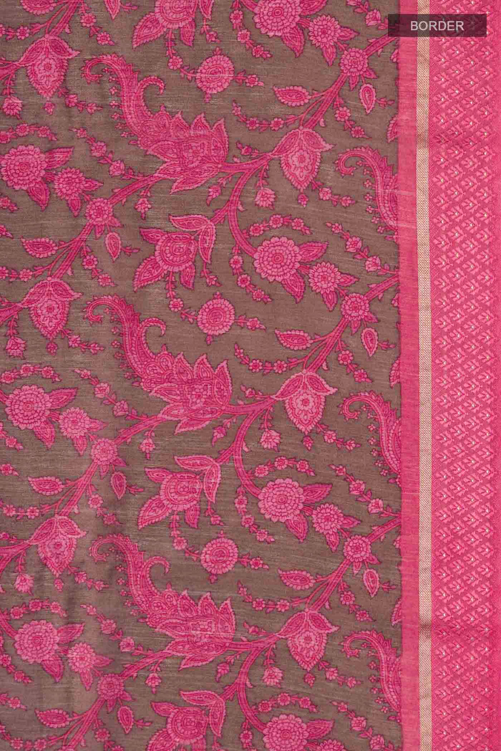 Border image of Coral Tussar Silk Saree with Printed design on the body and Thread Border