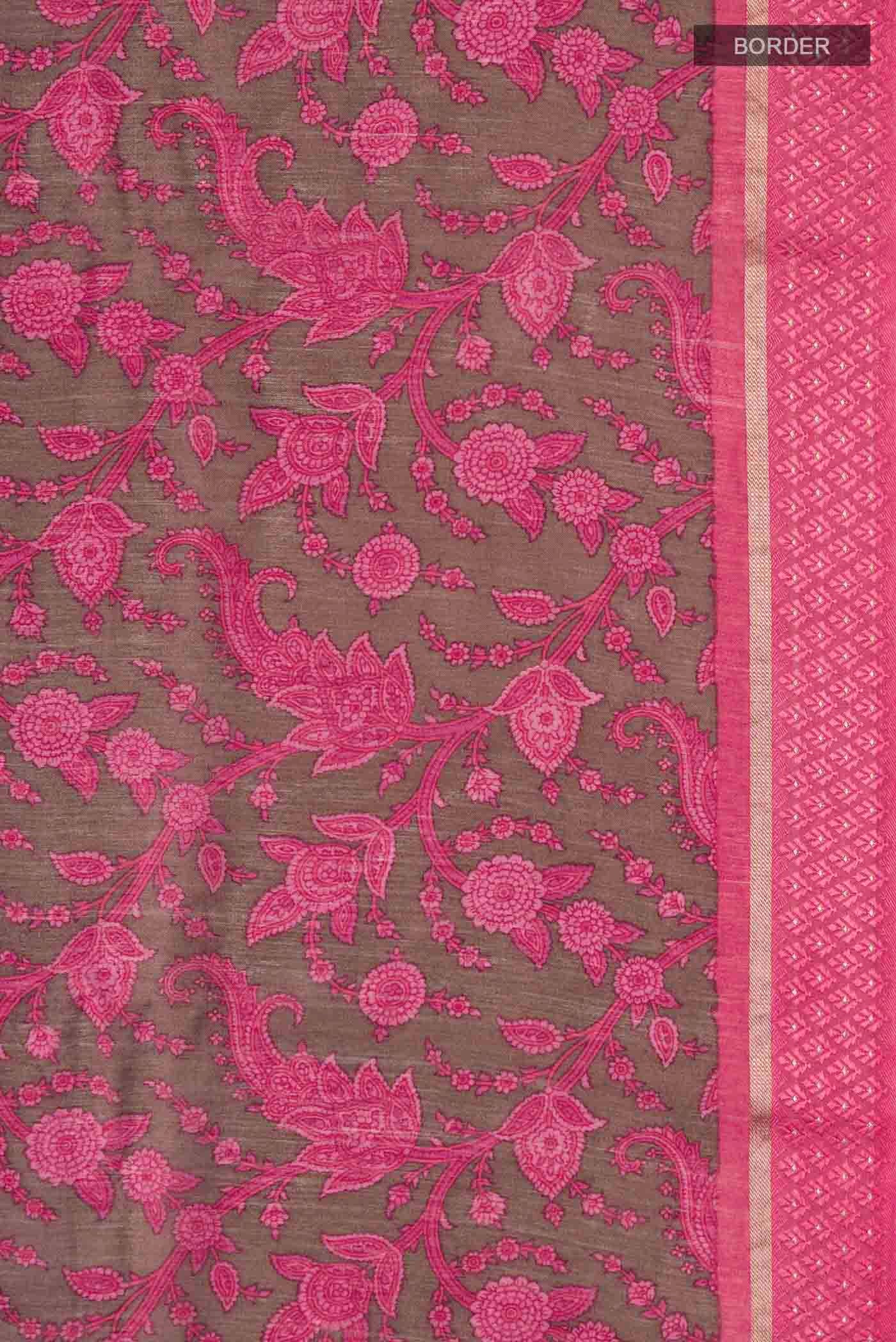 Border image of Coral Tussar Silk Saree with Printed design on the body and Thread Border