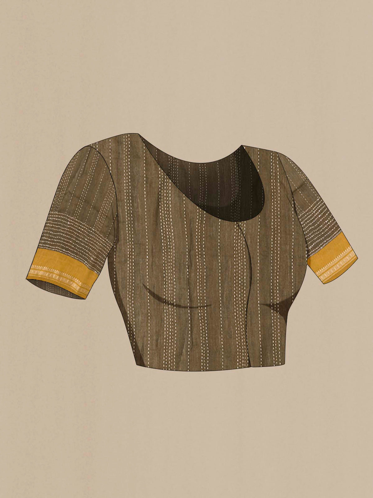 Close up image of the blouse of Green Tussar Silk Saree with Embroidery on the body and Zari Border