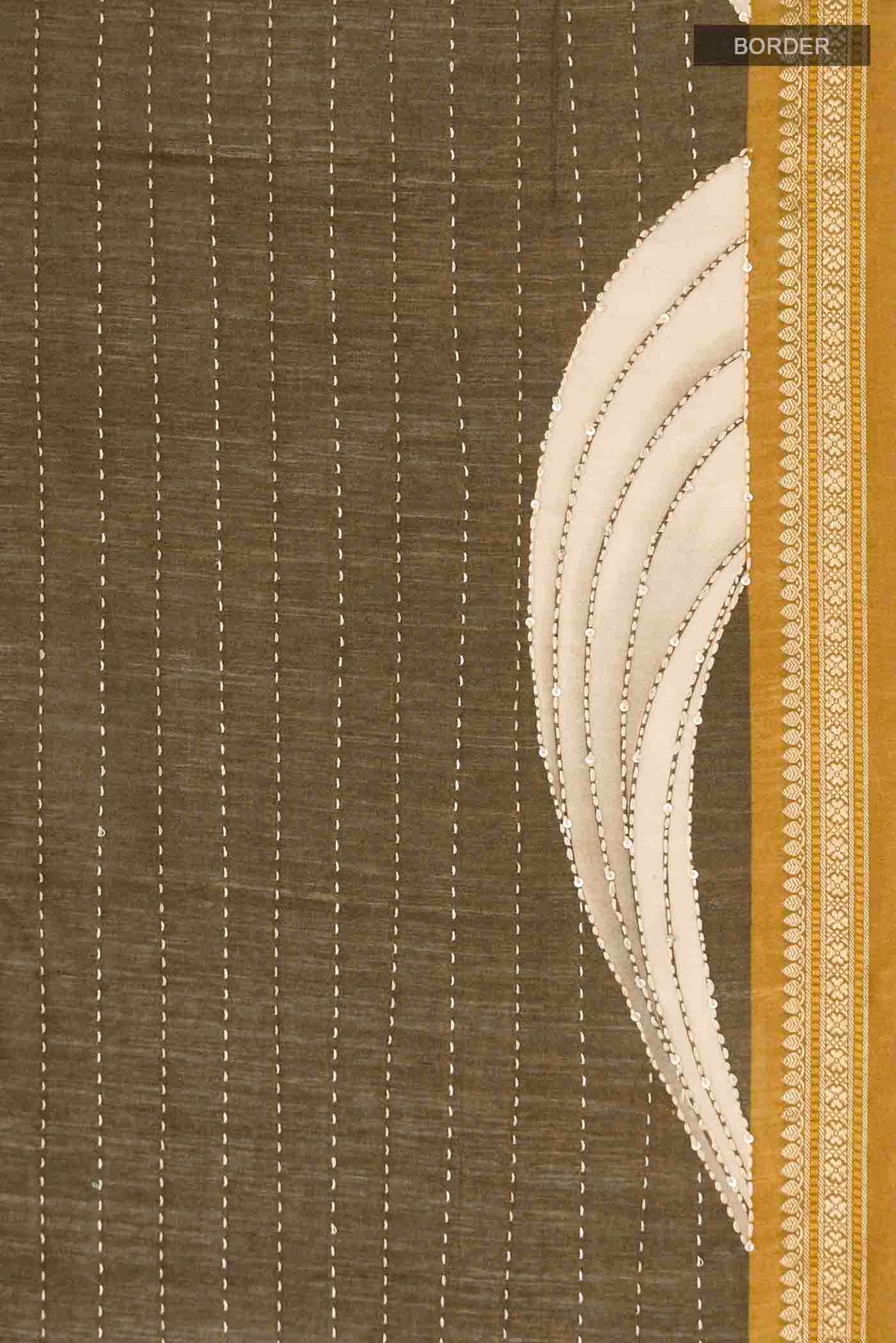 Border image of Green Tussar Silk Saree with Embroidery on the body and Zari Border