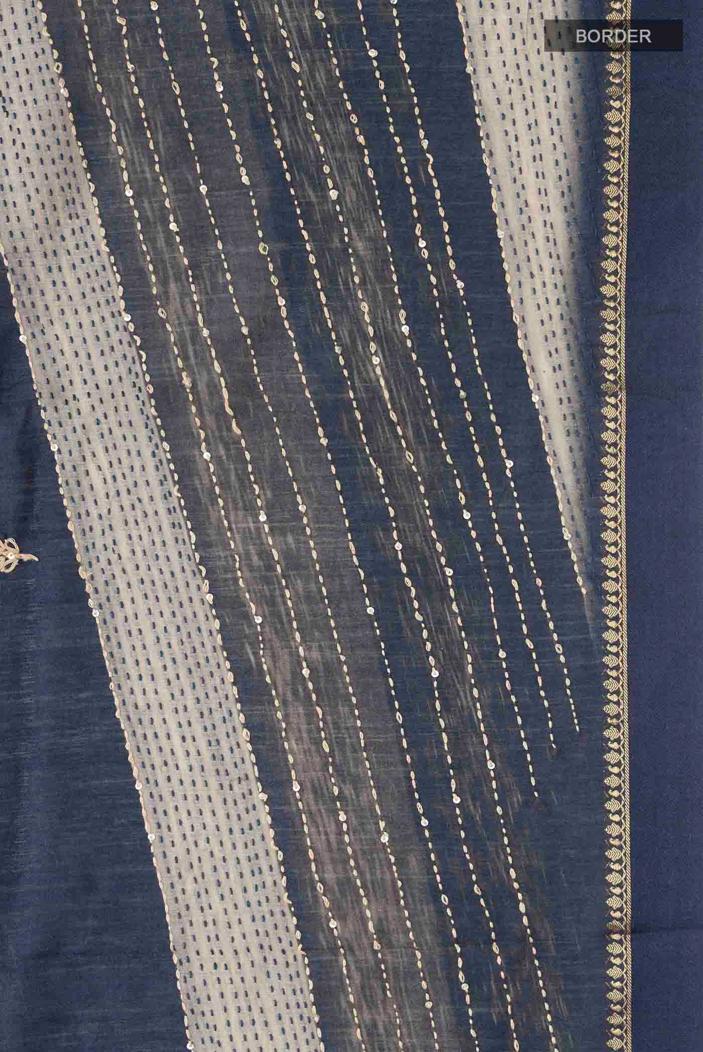 Border image of Maroon Tussar Silk Saree with Embroidery on the body and Zari Border