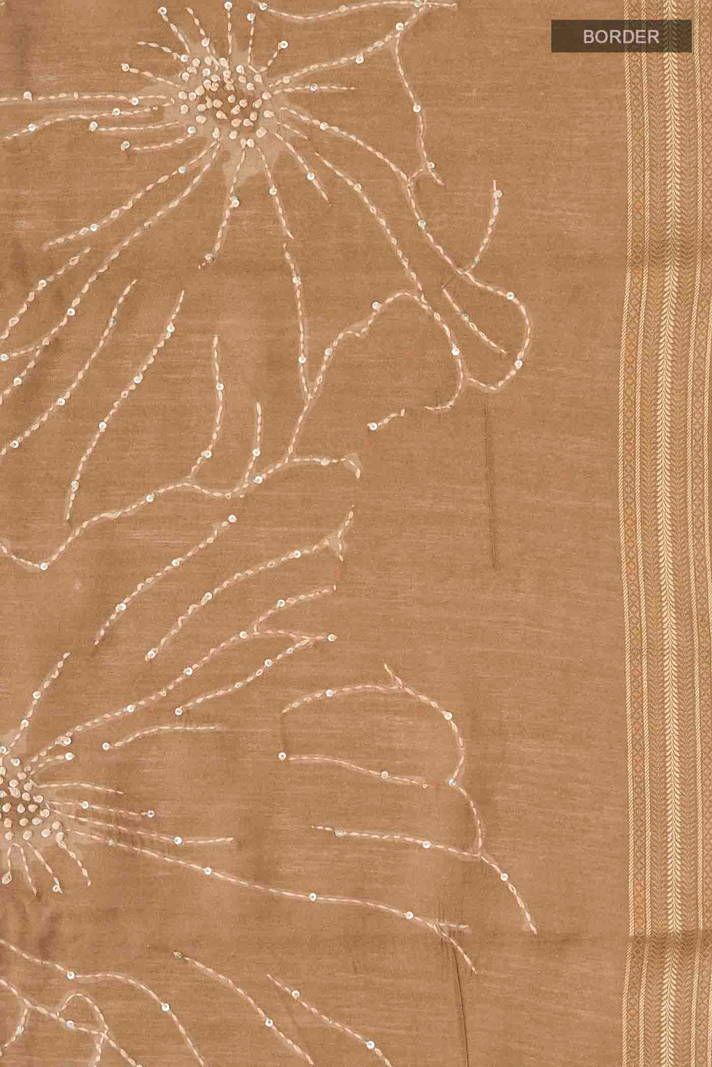 Border image of Green Tussar Silk Saree with Embroidery on the body and Zari Border