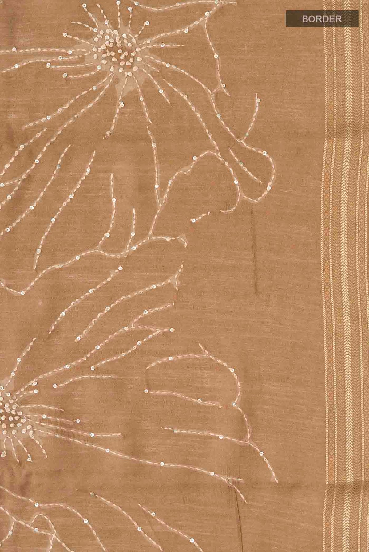 Border image of Green Tussar Silk Saree with Embroidery on the body and Zari Border