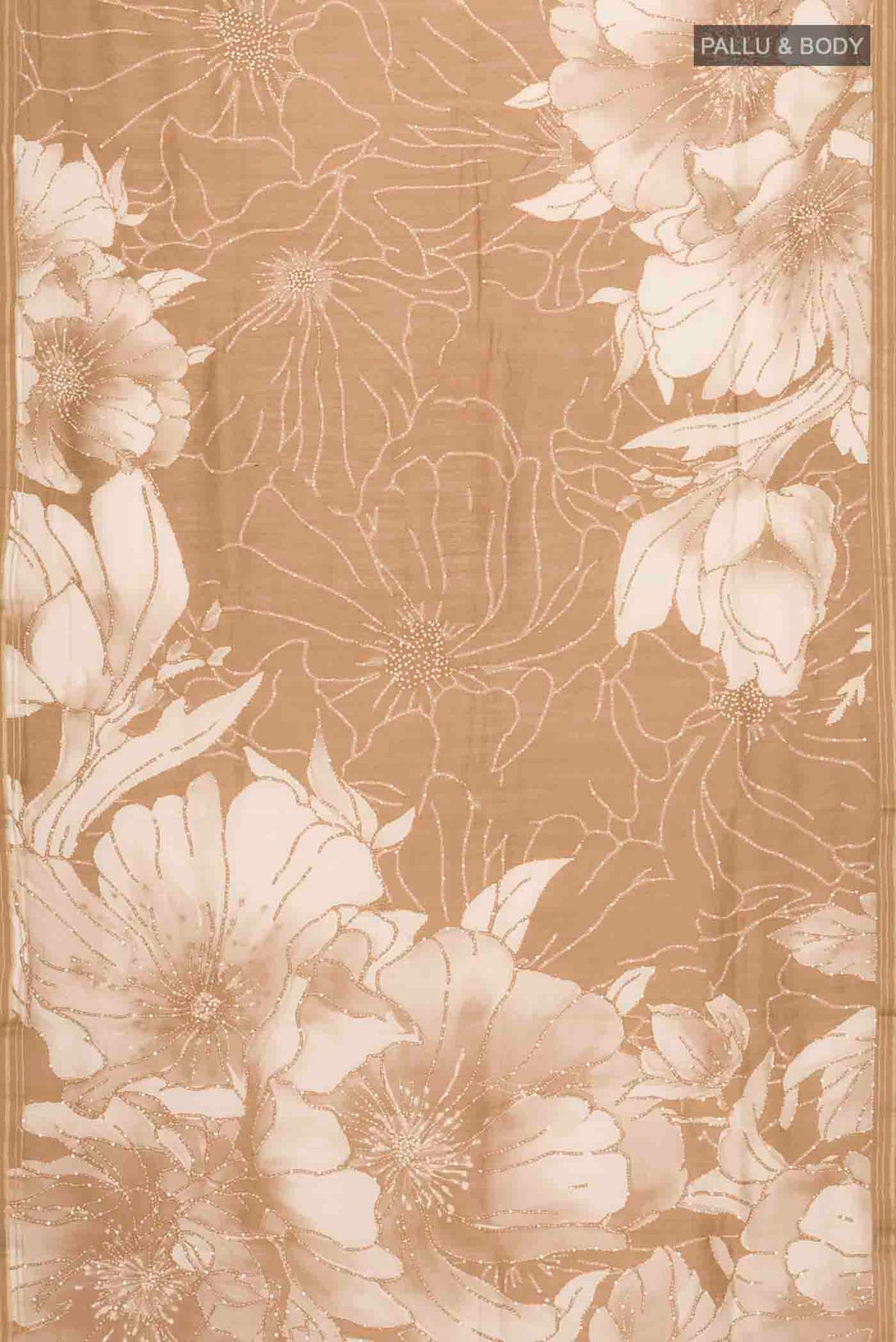 Flat view of Green Tussar Silk Saree with Embroidery on the body and Zari Border