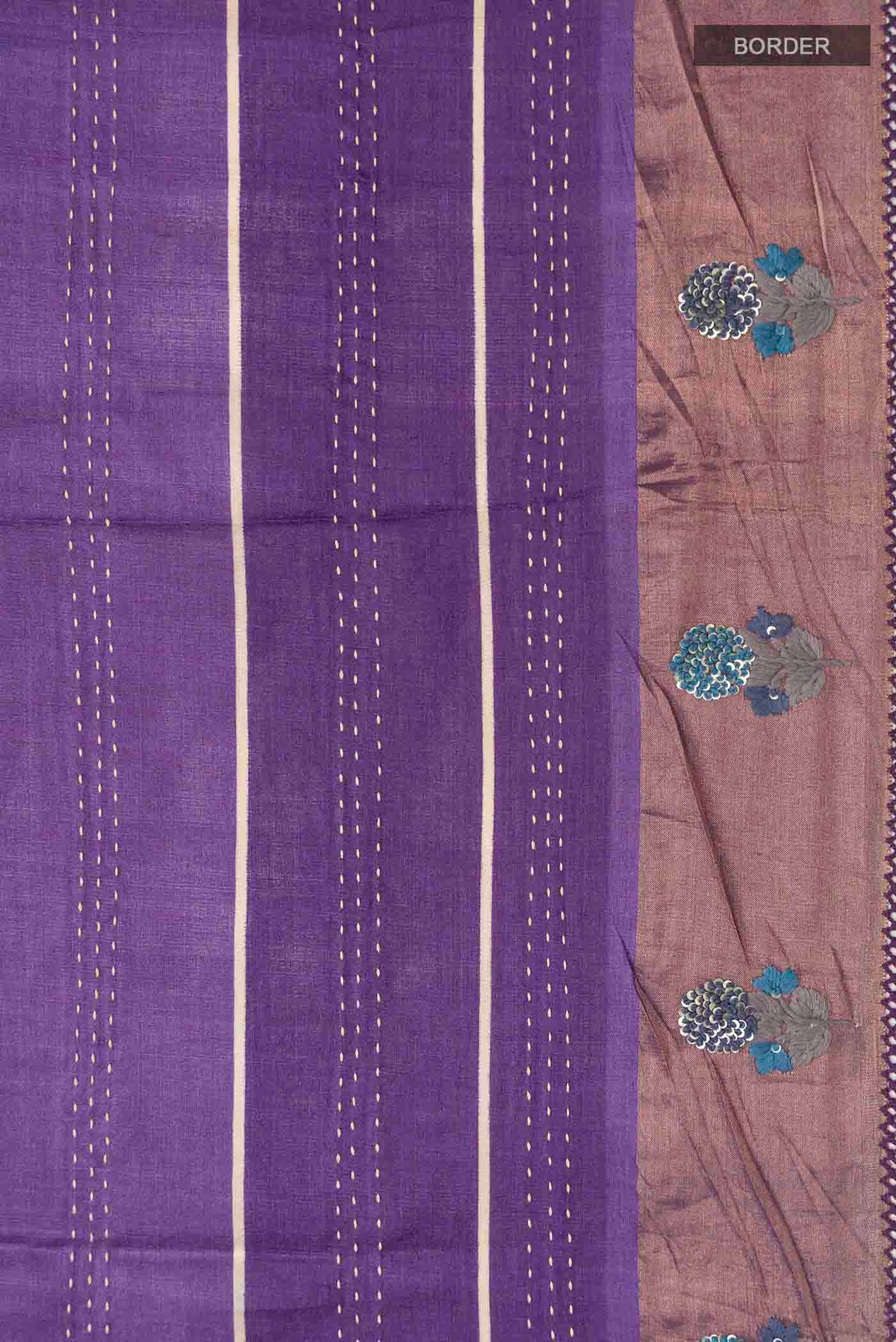 Border image of Lavender Tussar Silk Saree with Embroidery on the body and Zari Border