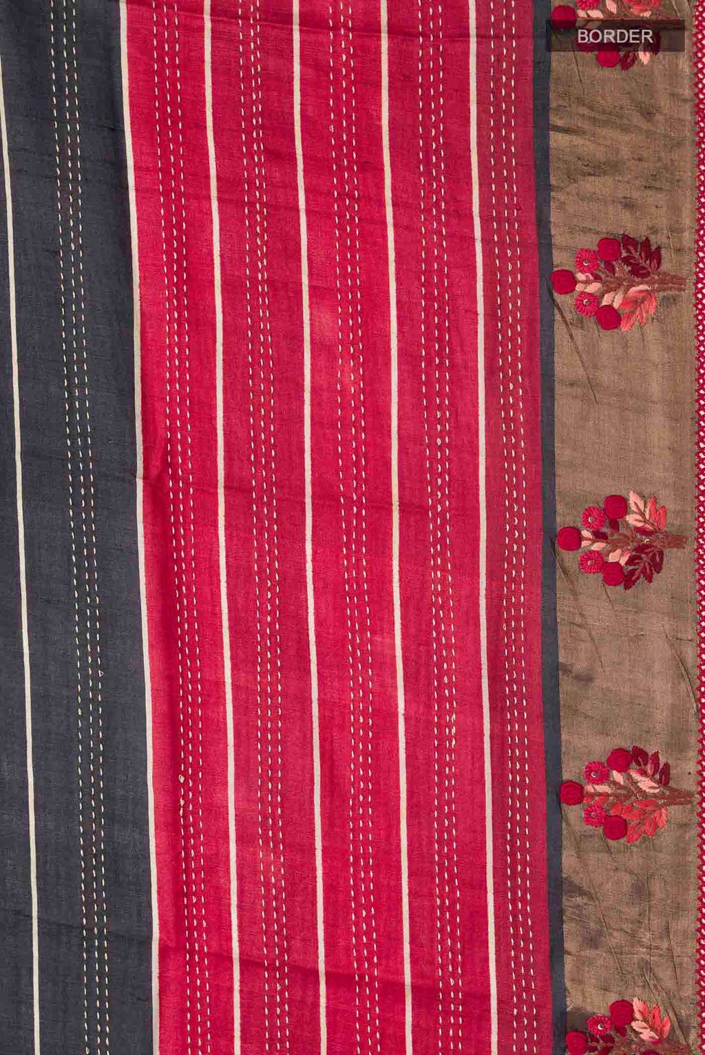 Border image of Multi Color Tussar Silk Saree with Embroidery on the body and Embroidery Border