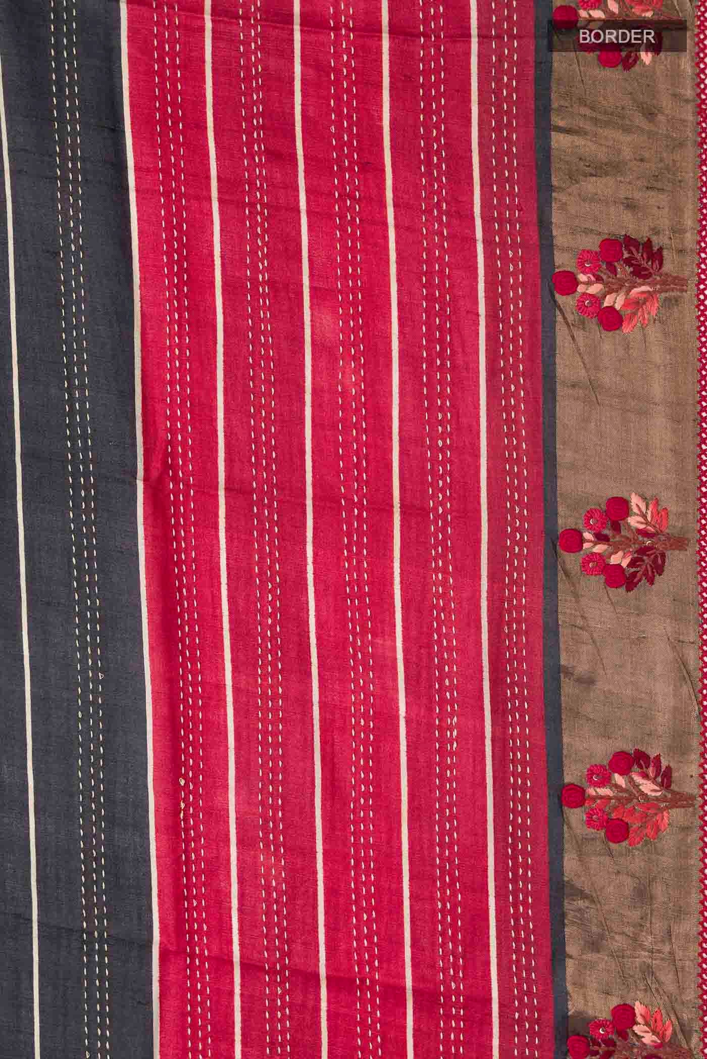 Border image of Multi Color Tussar Silk Saree with Embroidery on the body and Embroidery Border