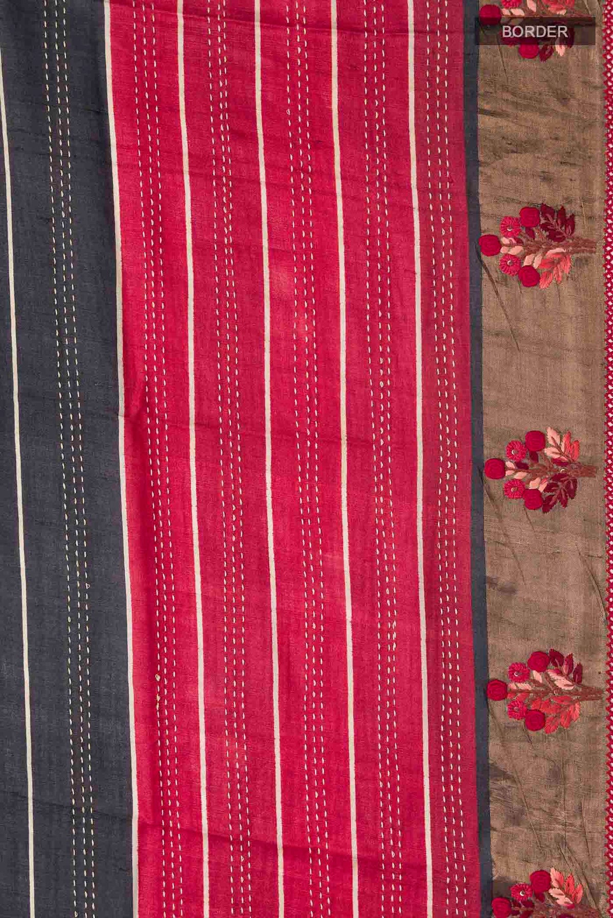 Border image of Multi Color Tussar Silk Saree with Embroidery on the body and Embroidery Border