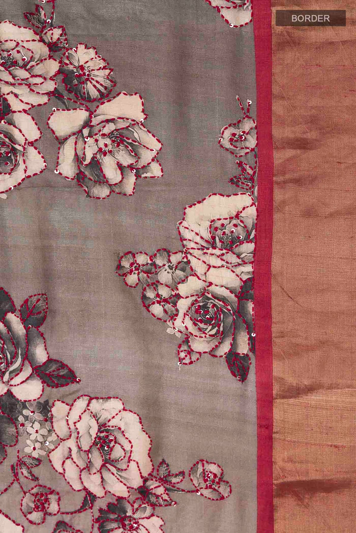 Border image of Blue Tussar Silk Saree with Embroidery on the body and Zari Border