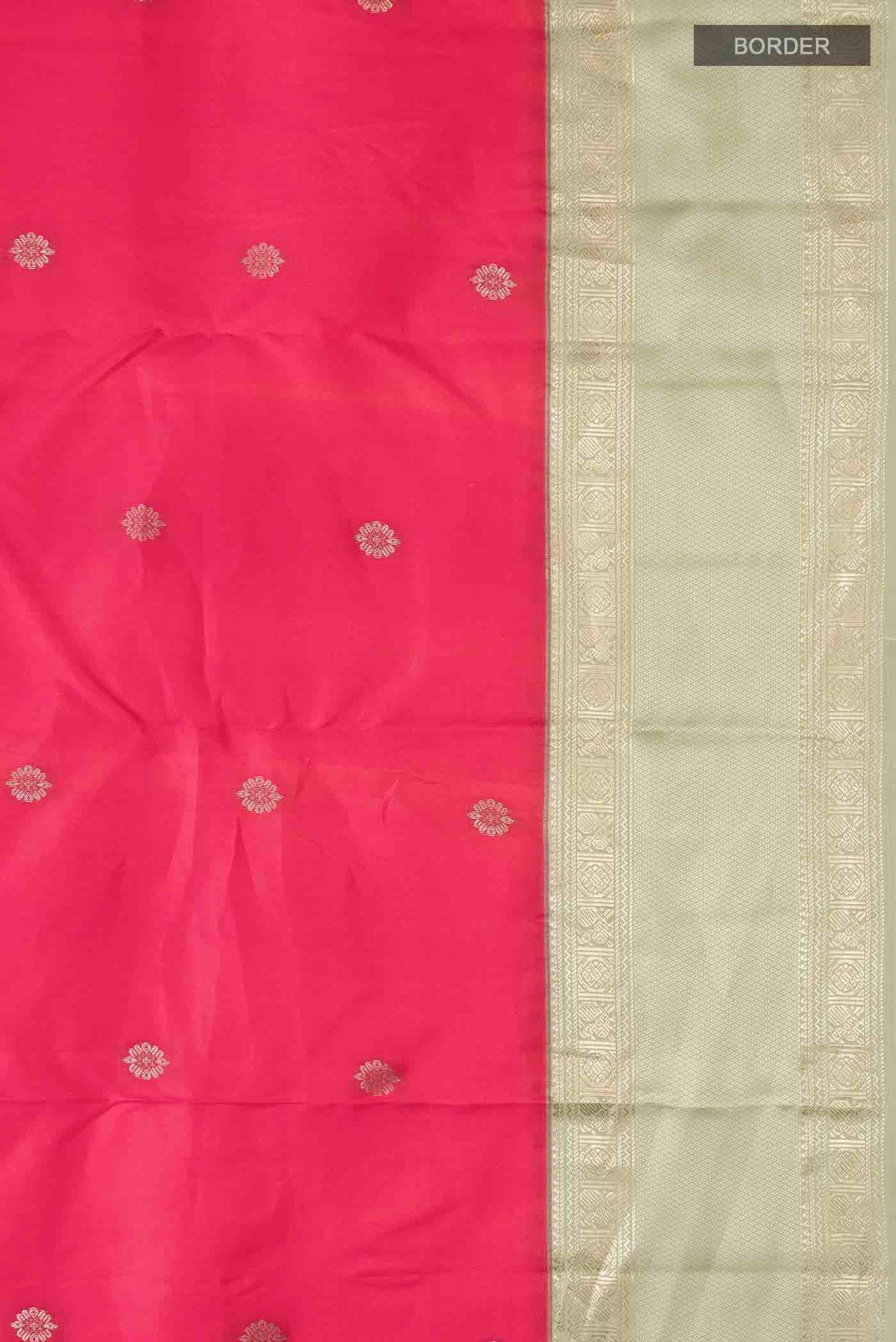 Border image of Coral Kanchipuram Silk Saree with Zari Butta on the body and Zari Border