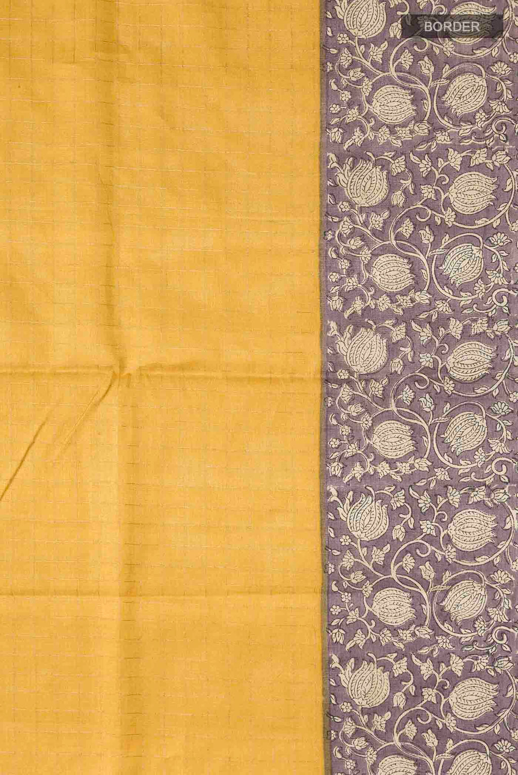 Border image of Yellow Tussar Silk Saree with Checked design on the body and Printed Border