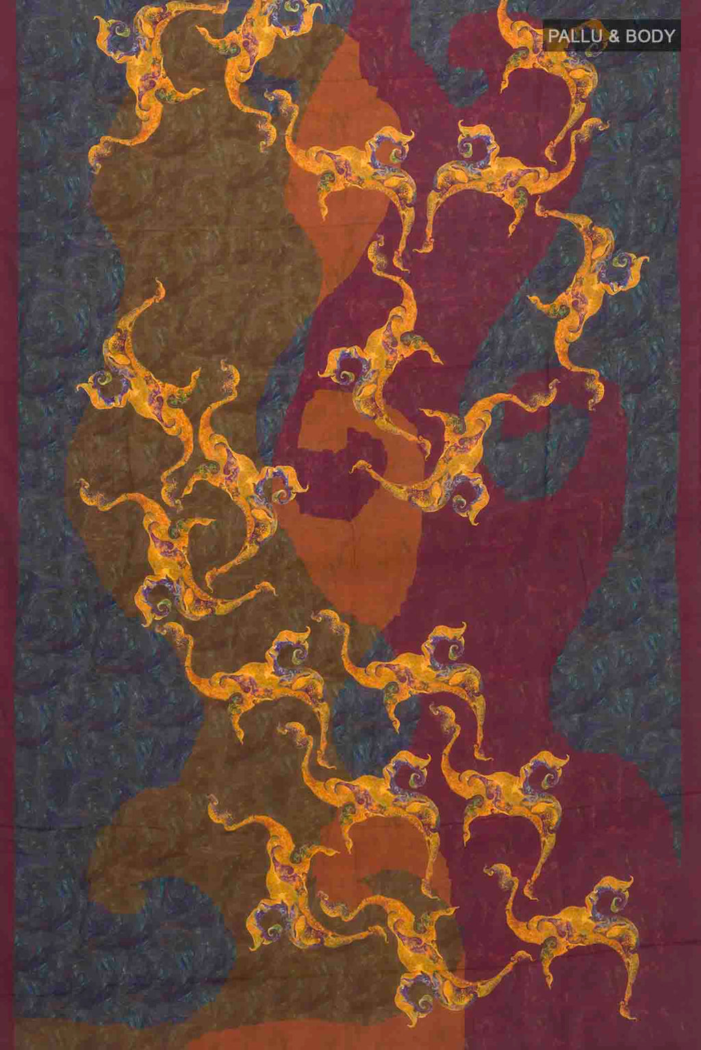 Flat view of Multi Color Mysore Crepe Saree with Printed design on the body and Printed Border