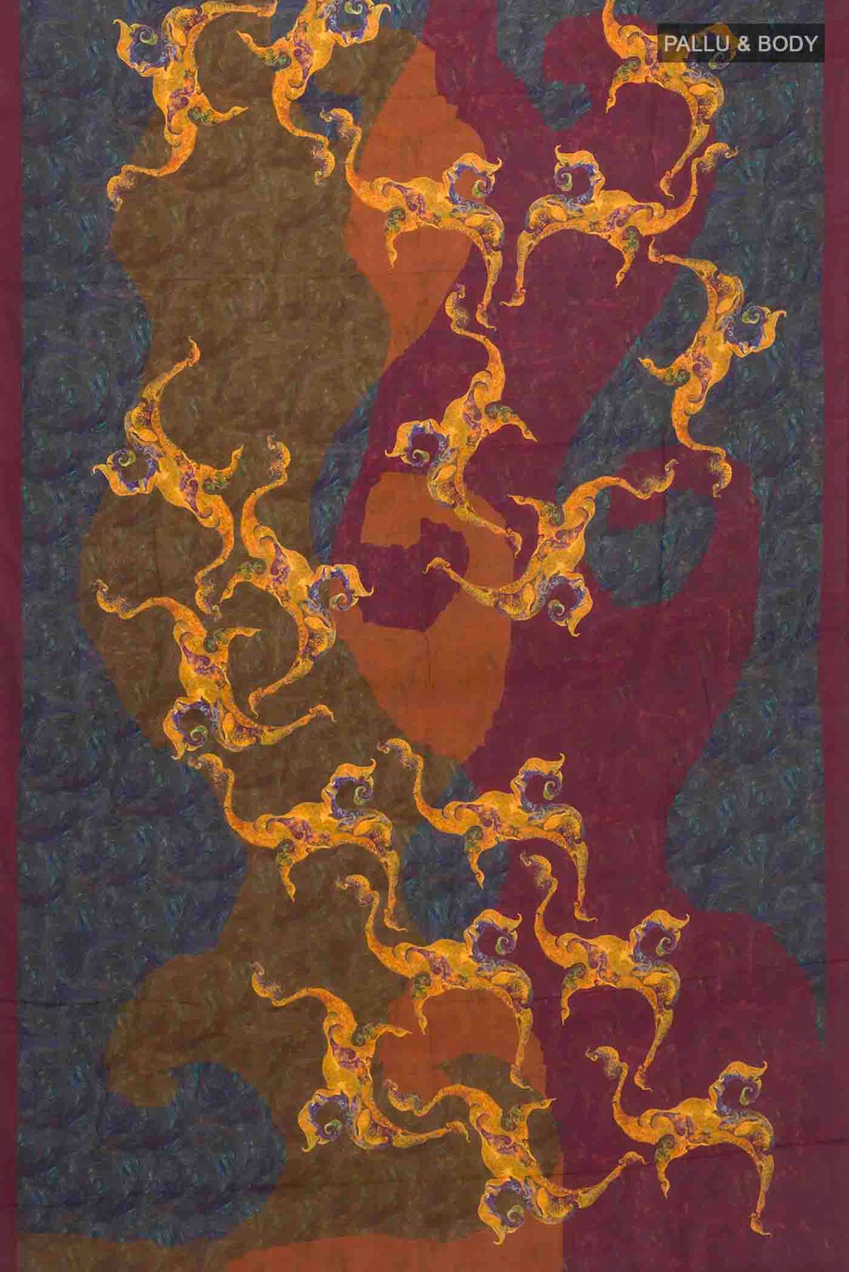 Flat view of Multi Color Mysore Crepe Saree with Printed design on the body and Printed Border