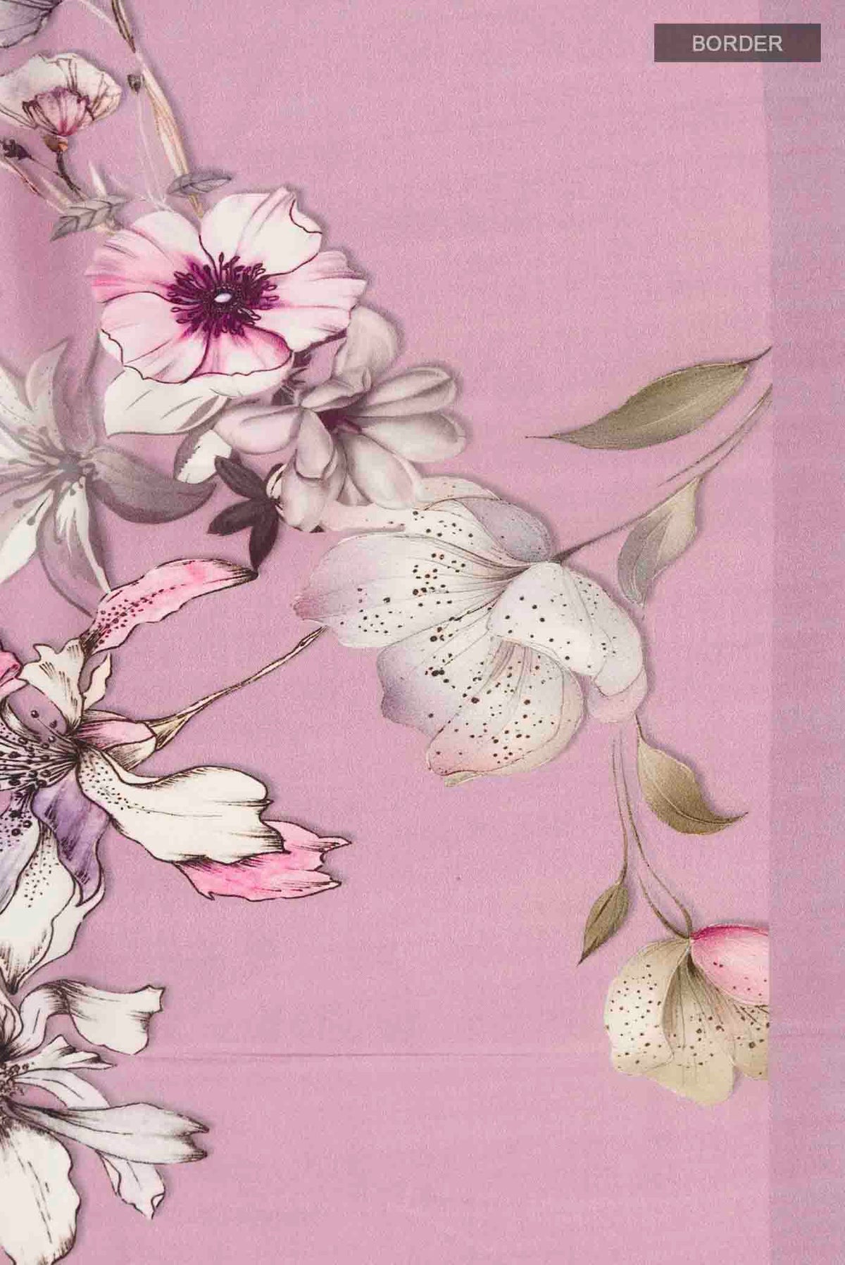 Border image of Lavender Mysore Crepe Saree with Printed design on the body and Plain Border