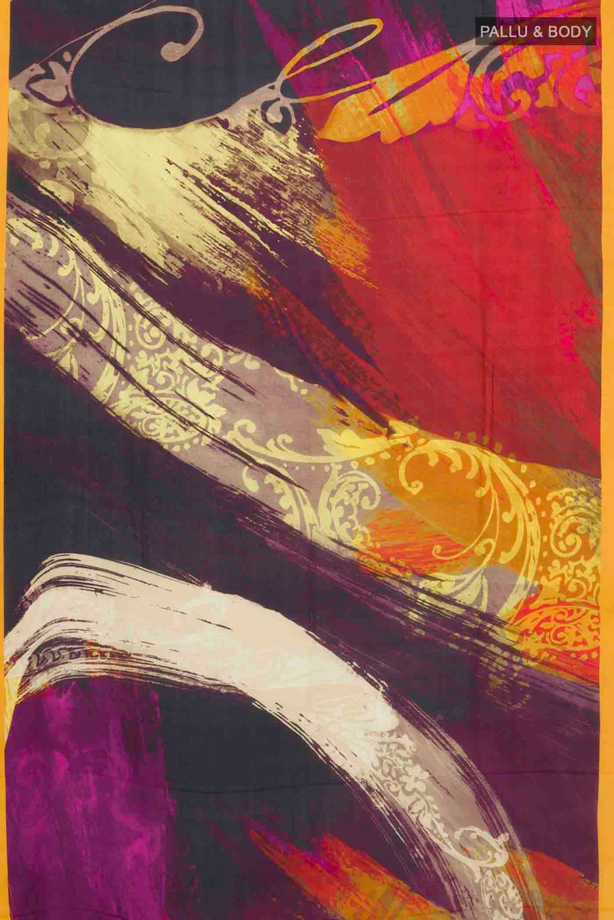 Flat view of Multi Color Mysore Crepe Saree with Printed design on the body and Plain Border