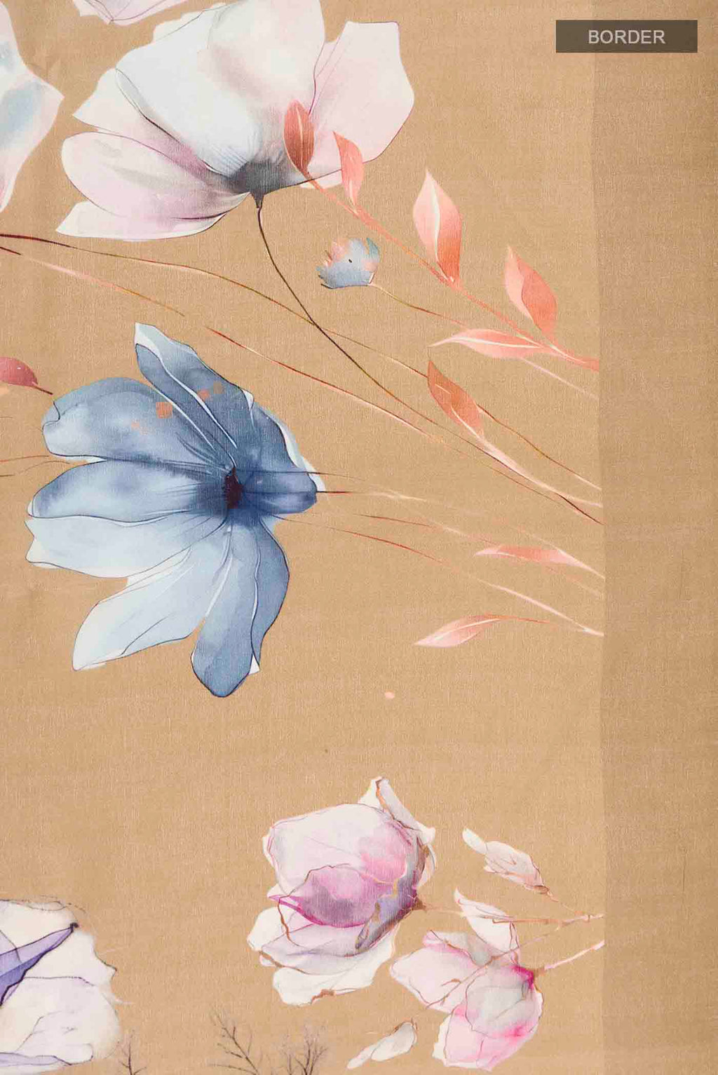 Border image of Dark Beige Mysore Crepe Saree with Printed design on the body and Plain Border