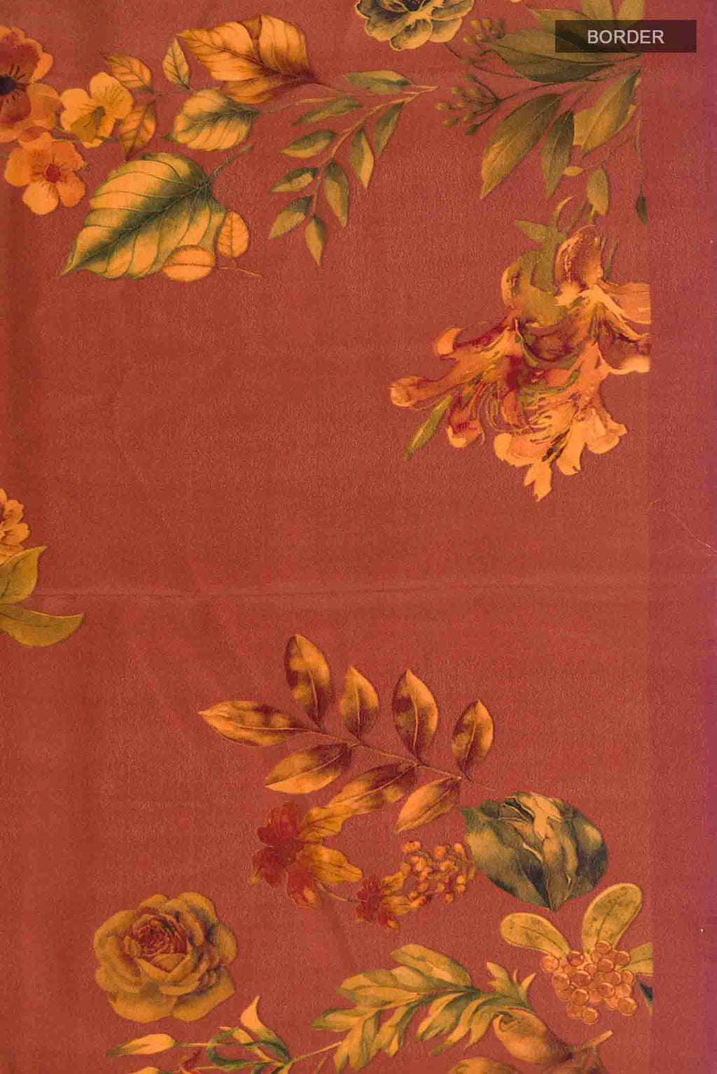 Border image of Brown Mysore Crepe Saree with Printed design on the body and Plain Border
