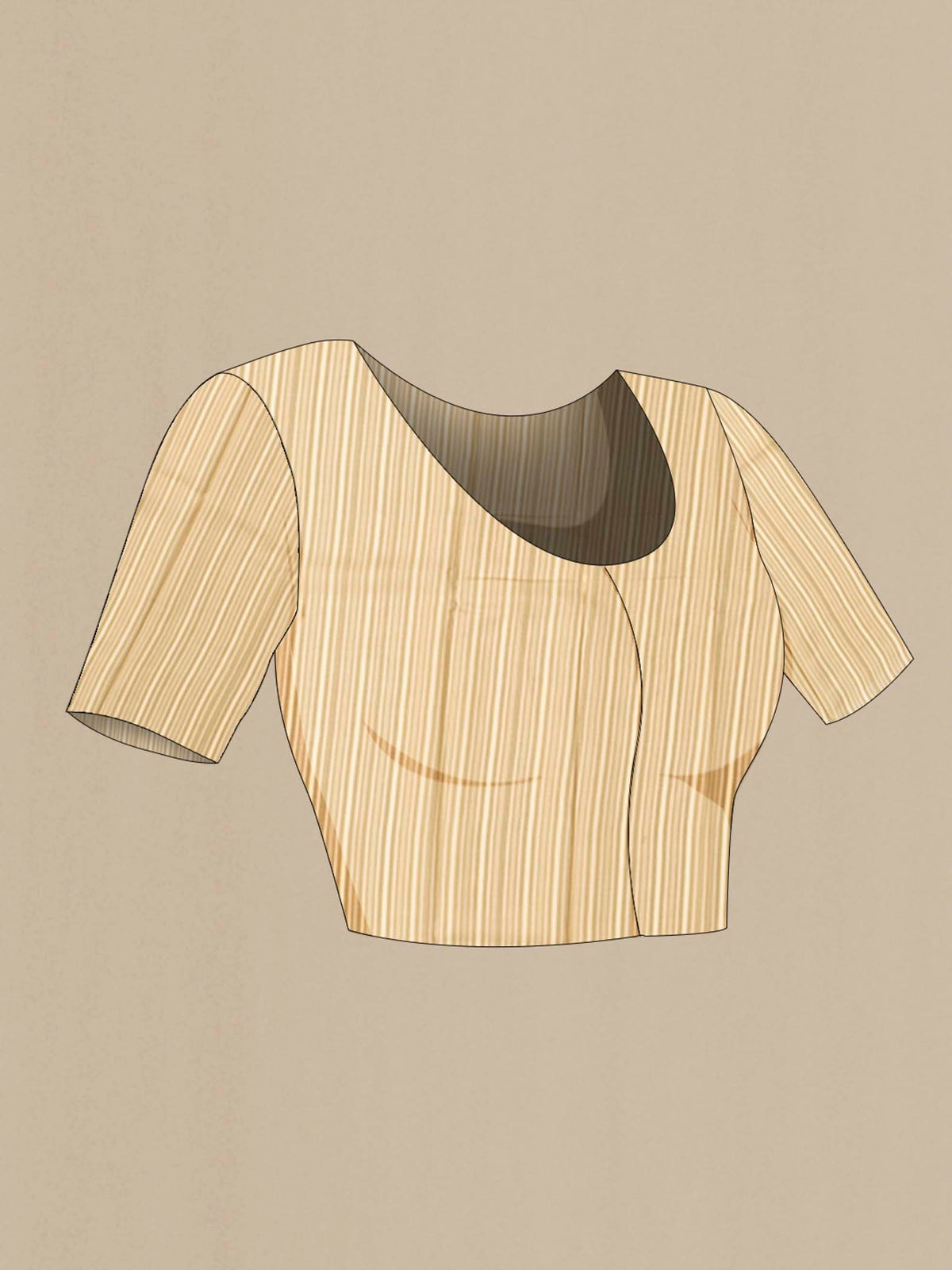 Close up image of the blouse of Beige Mysore Crepe Saree with Printed design on the body and Plain Border