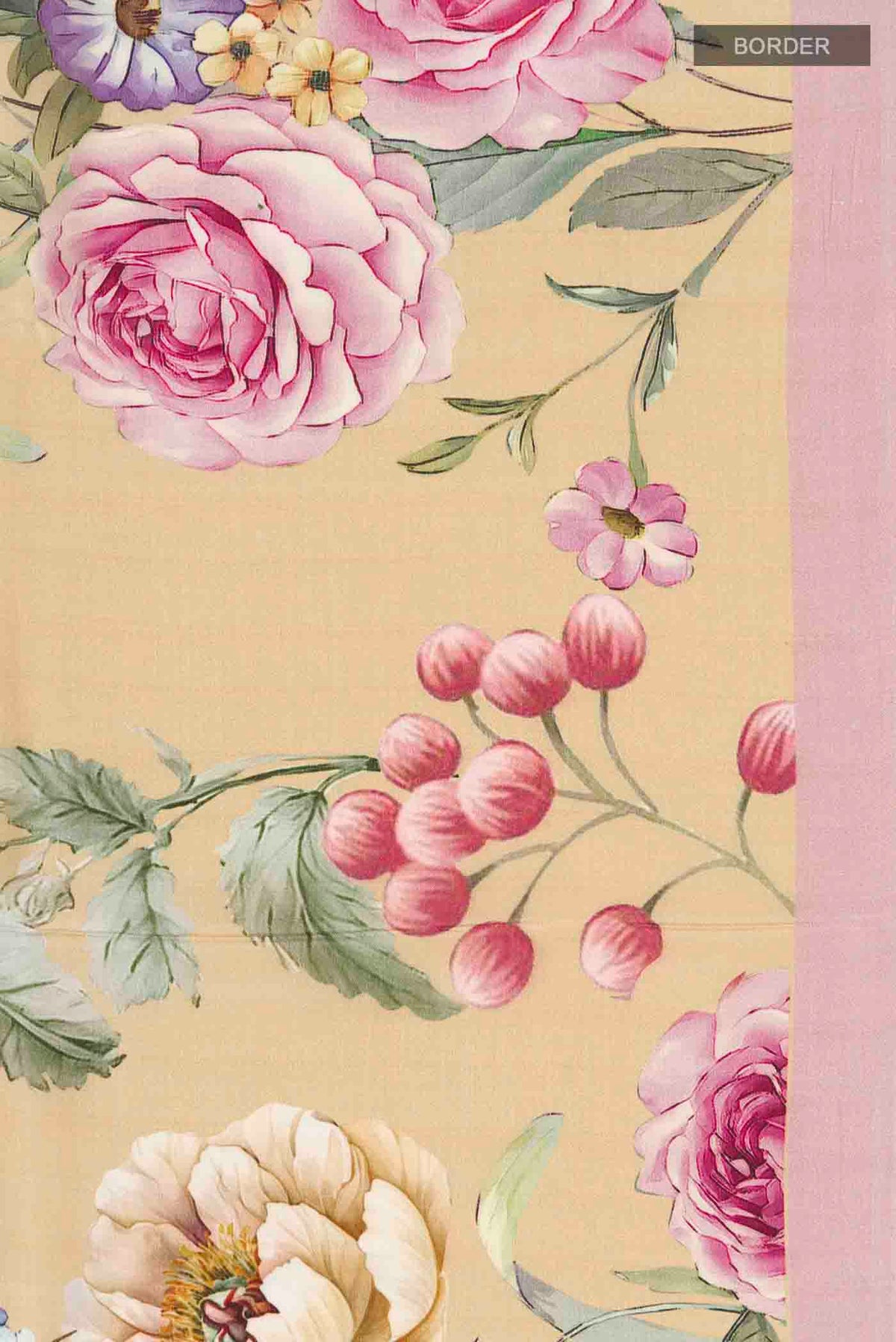 Border image of Beige Mysore Crepe Saree with Printed design on the body and Plain Border