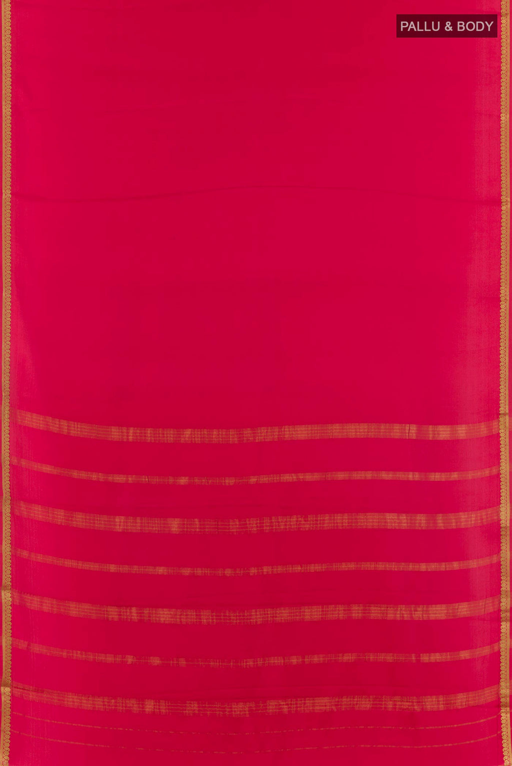 Flat view of Pink Mysore Crepe Saree with Plain Body and Zari Border. 