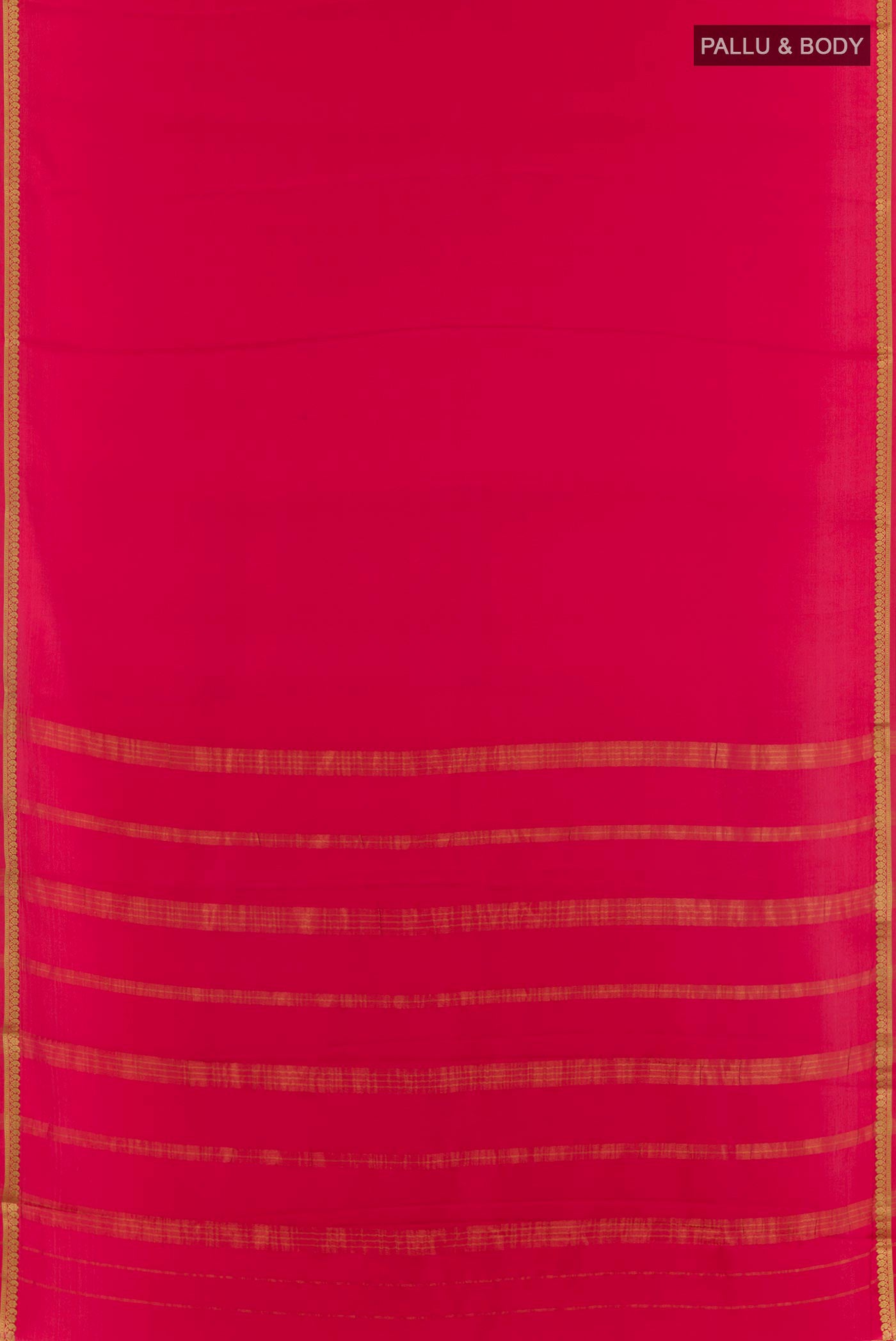 Flat view of Pink Mysore Crepe Saree with Plain Body and Zari Border. 