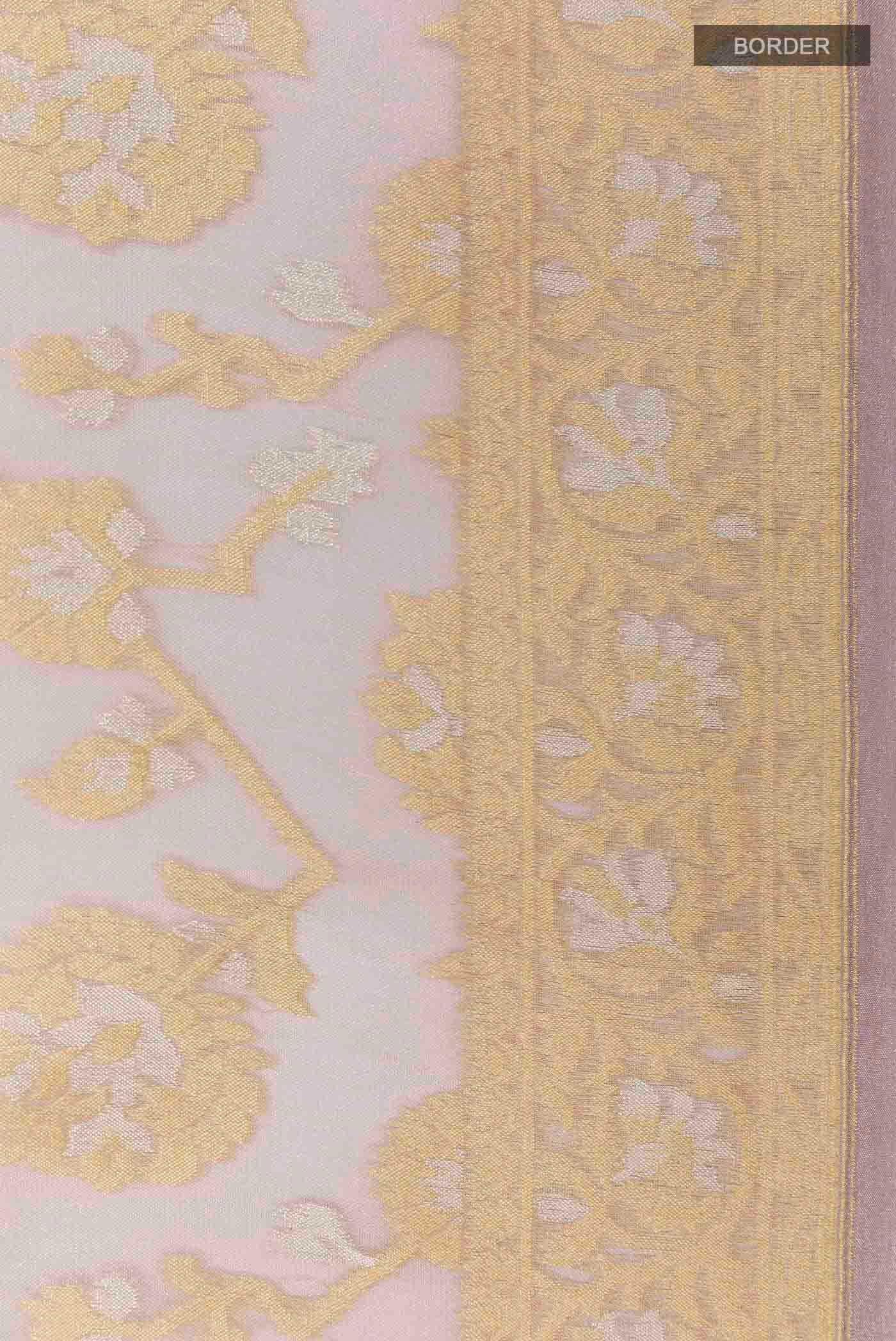 Border image of Lavender Banarasi Kora Silk Saree with Zari Brocade on the body and Zari Border