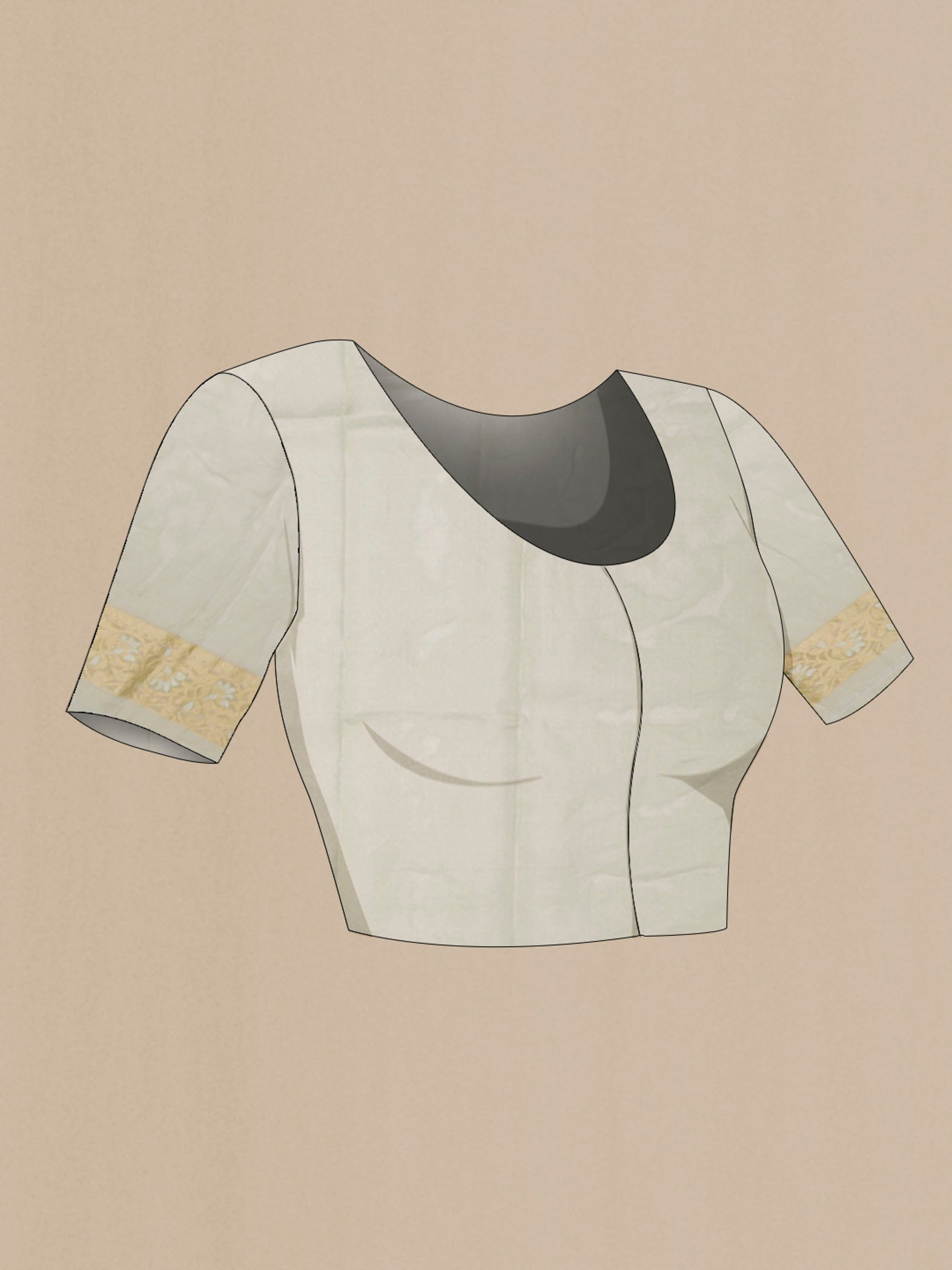 Close up image of the blouse of Green Banarasi Kora Silk Saree with Zari Brocade on the body and Zari Border