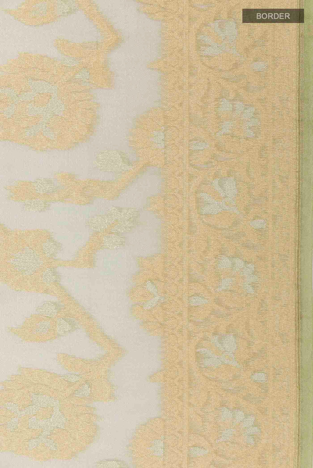 Border image of Green Banarasi Kora Silk Saree with Zari Brocade on the body and Zari Border