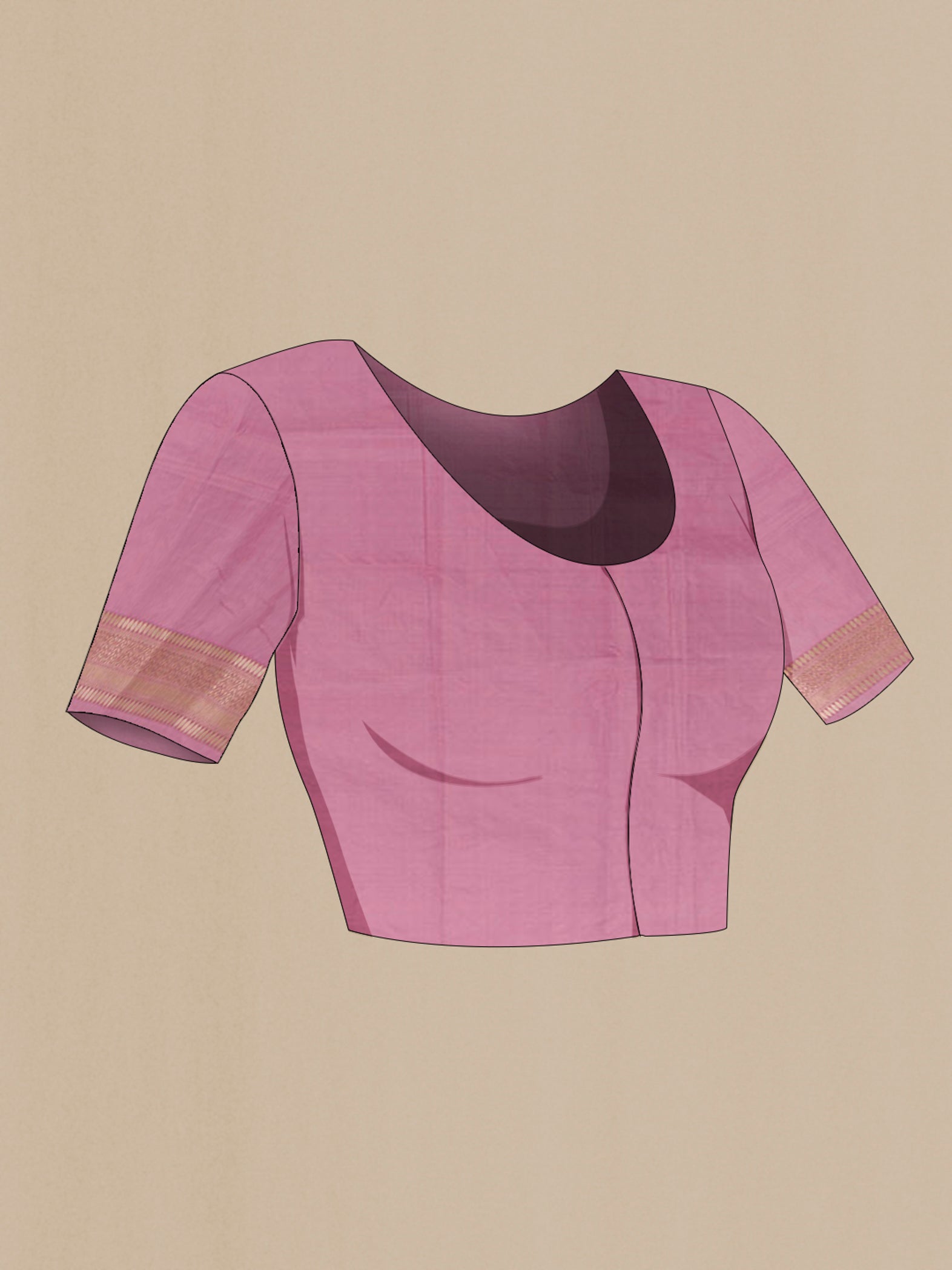 Close up image of the blouse of Lavender Banarasi Silk Saree with Zari Butta on the body and Zari Border. 