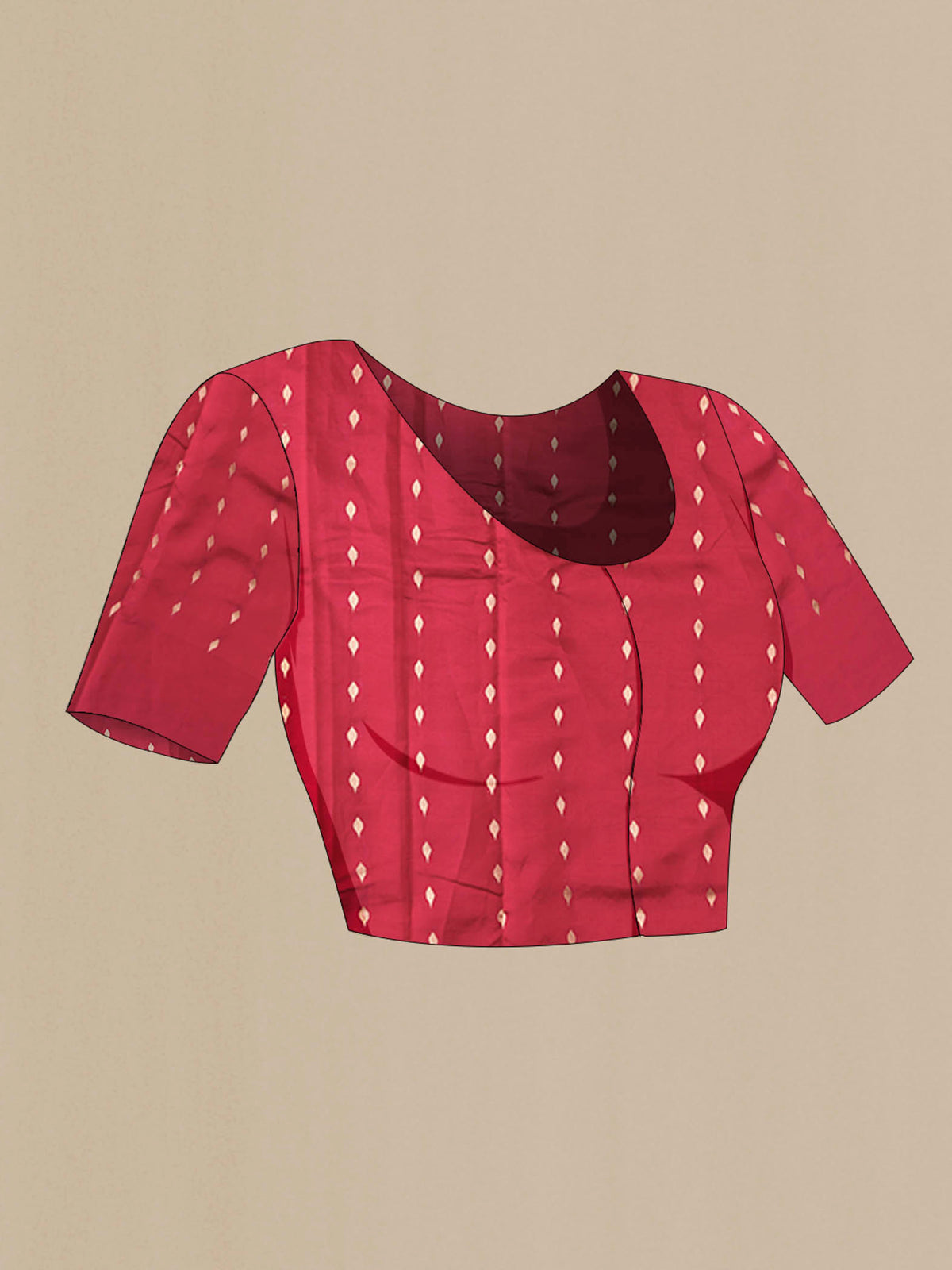 Close up image of the blouse of Red Banarasi Katan Silk Saree with Zari Butta on the body and Plain Border