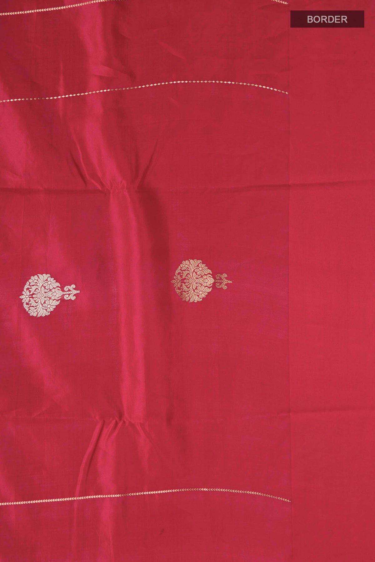 Border image of Red Banarasi Katan Silk Saree with Zari Butta on the body and Plain Border
