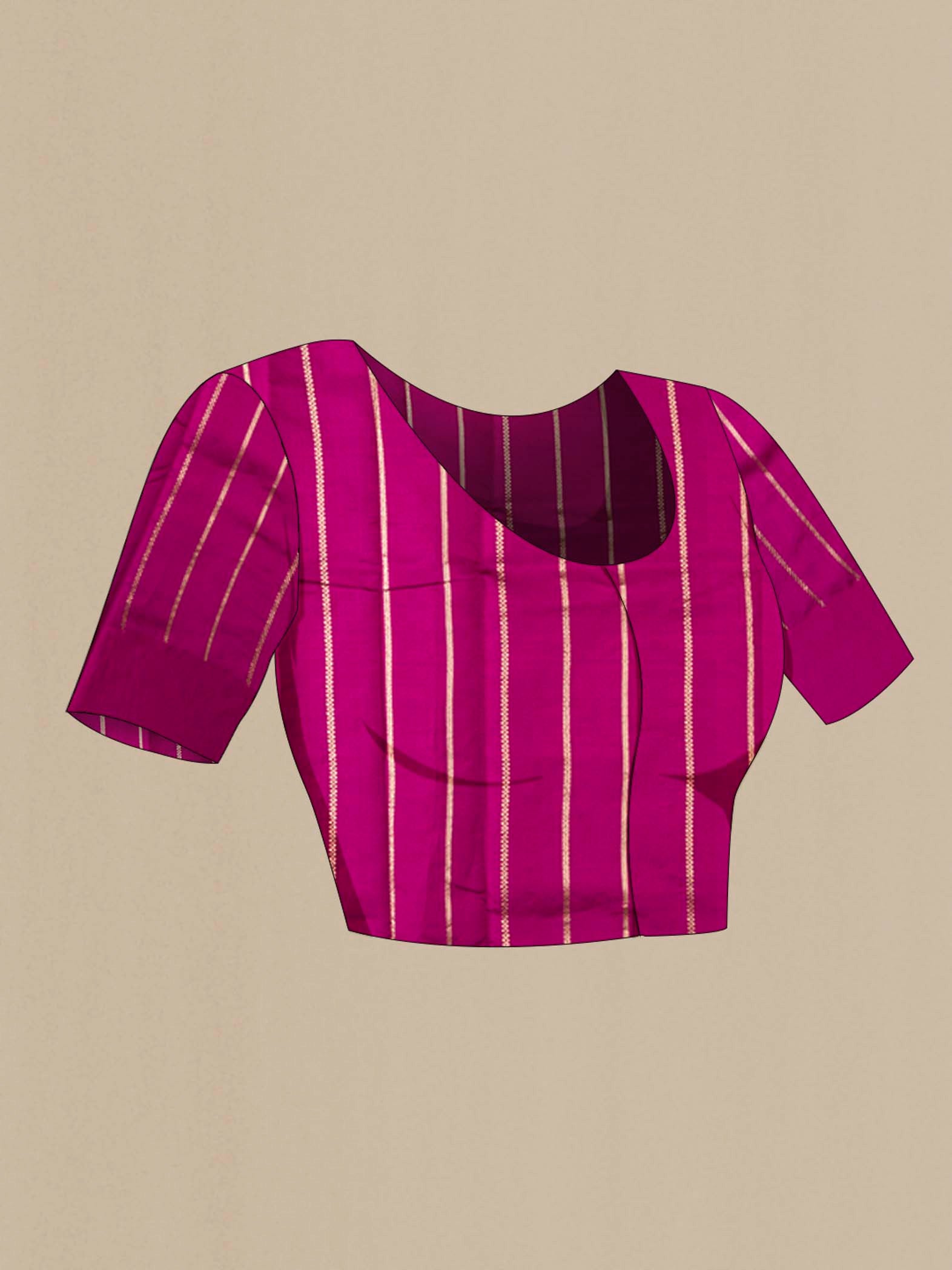 Close up image of the blouse of Purple Banarasi Katan Silk Saree with Zari Butta on the body and Zari Border