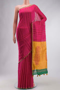 Pink Tussar Silk Saree with Stripes on the body and Embroidery Border displayed on a mannequin