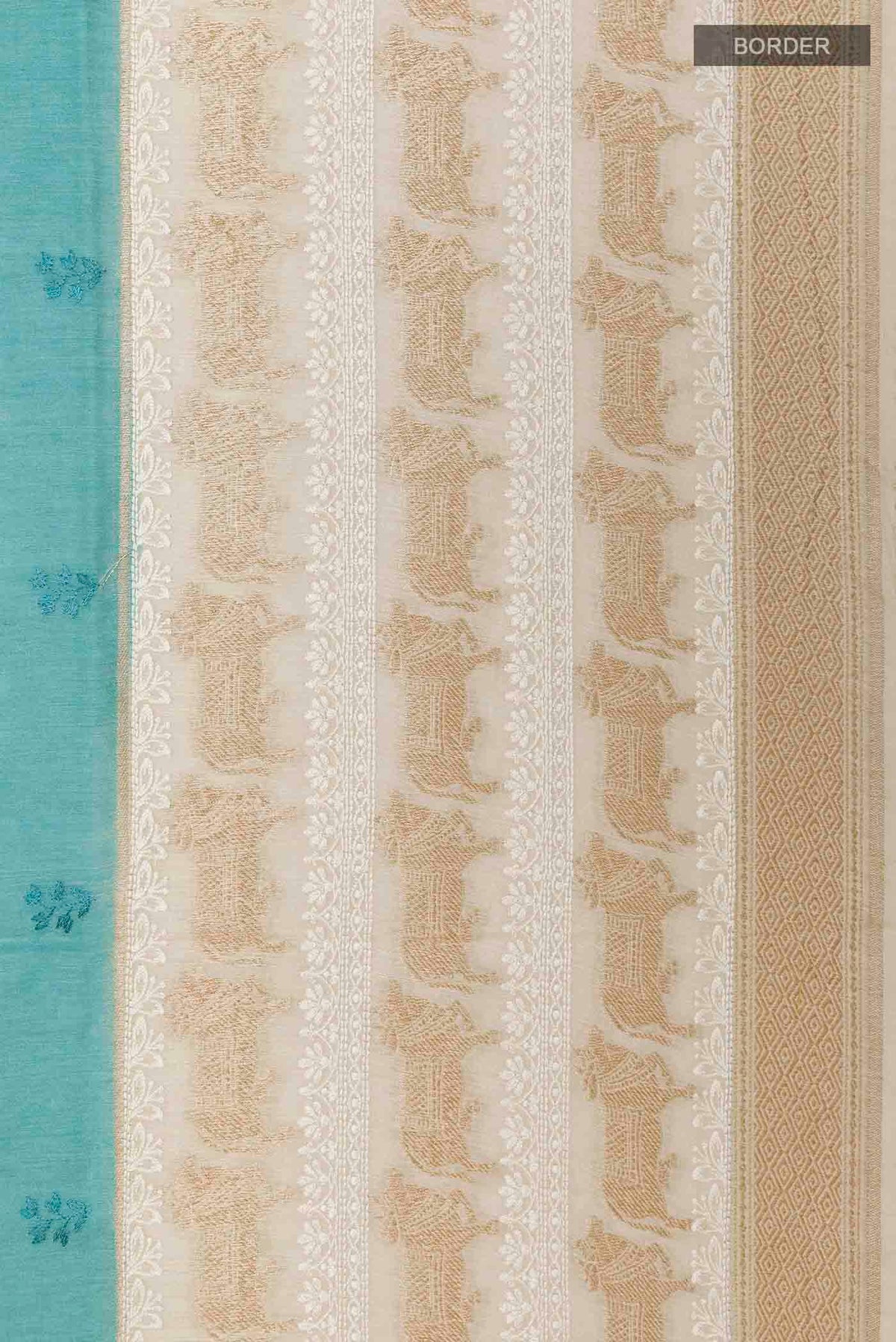 Border image of Blue Tussar Saree with Thread Butta on the body and Thread Border