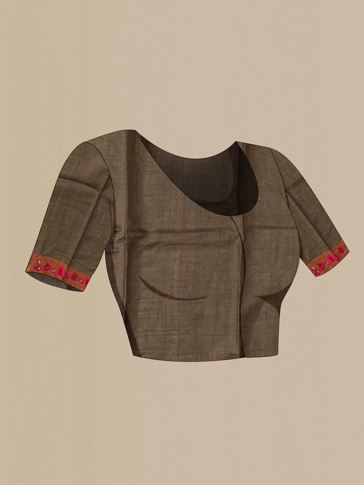 Close up image of the blouse of Multi Color Tussar Silk Saree with Embroidery on the body and Embroidery Border
