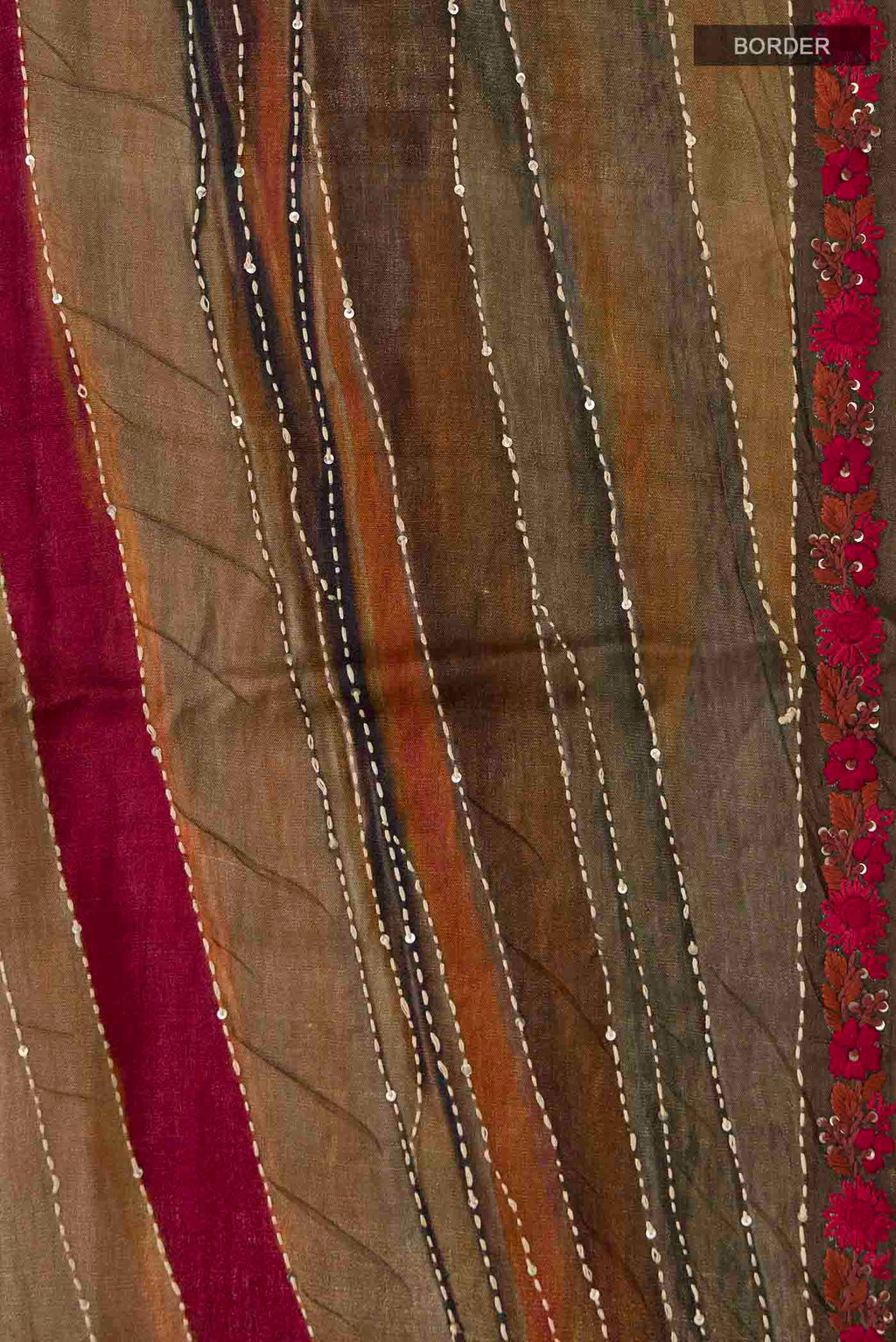 Border image of Multi Color Tussar Silk Saree with Embroidery on the body and Embroidery Border