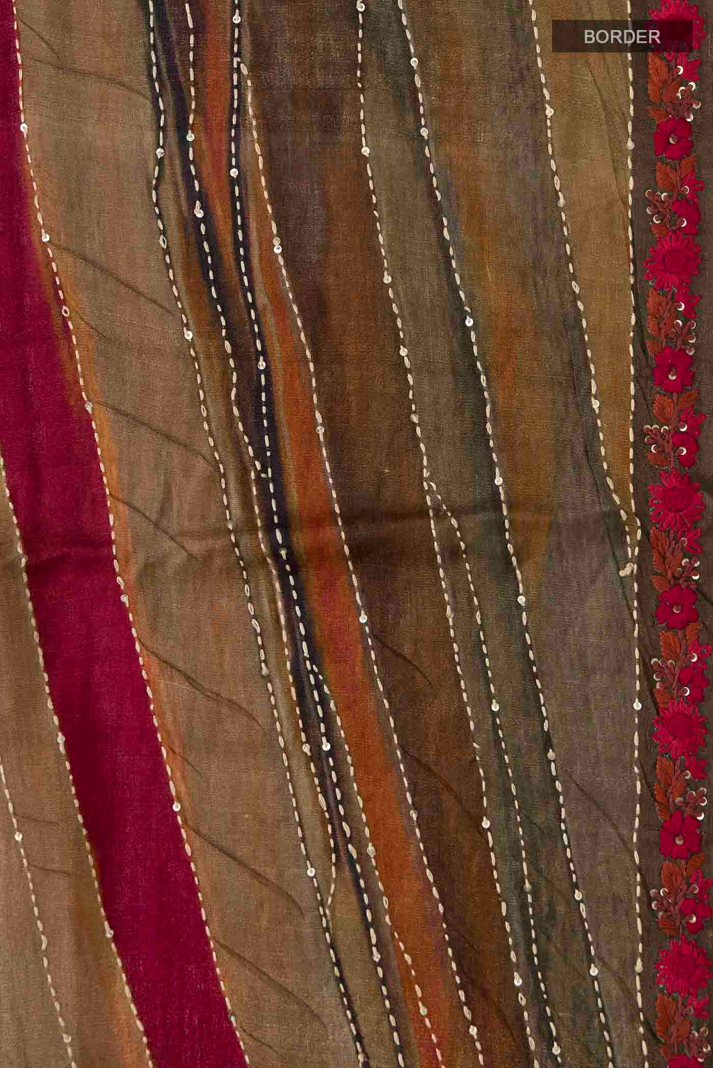 Border image of Multi Color Tussar Silk Saree with Embroidery on the body and Embroidery Border