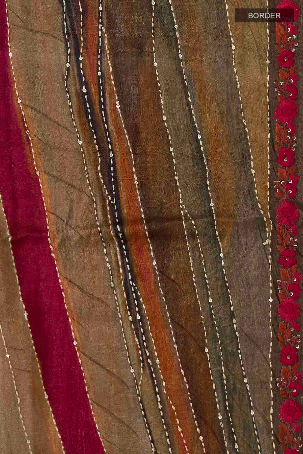 Border image of Multi Color Tussar Silk Saree with Embroidery on the body and Embroidery Border