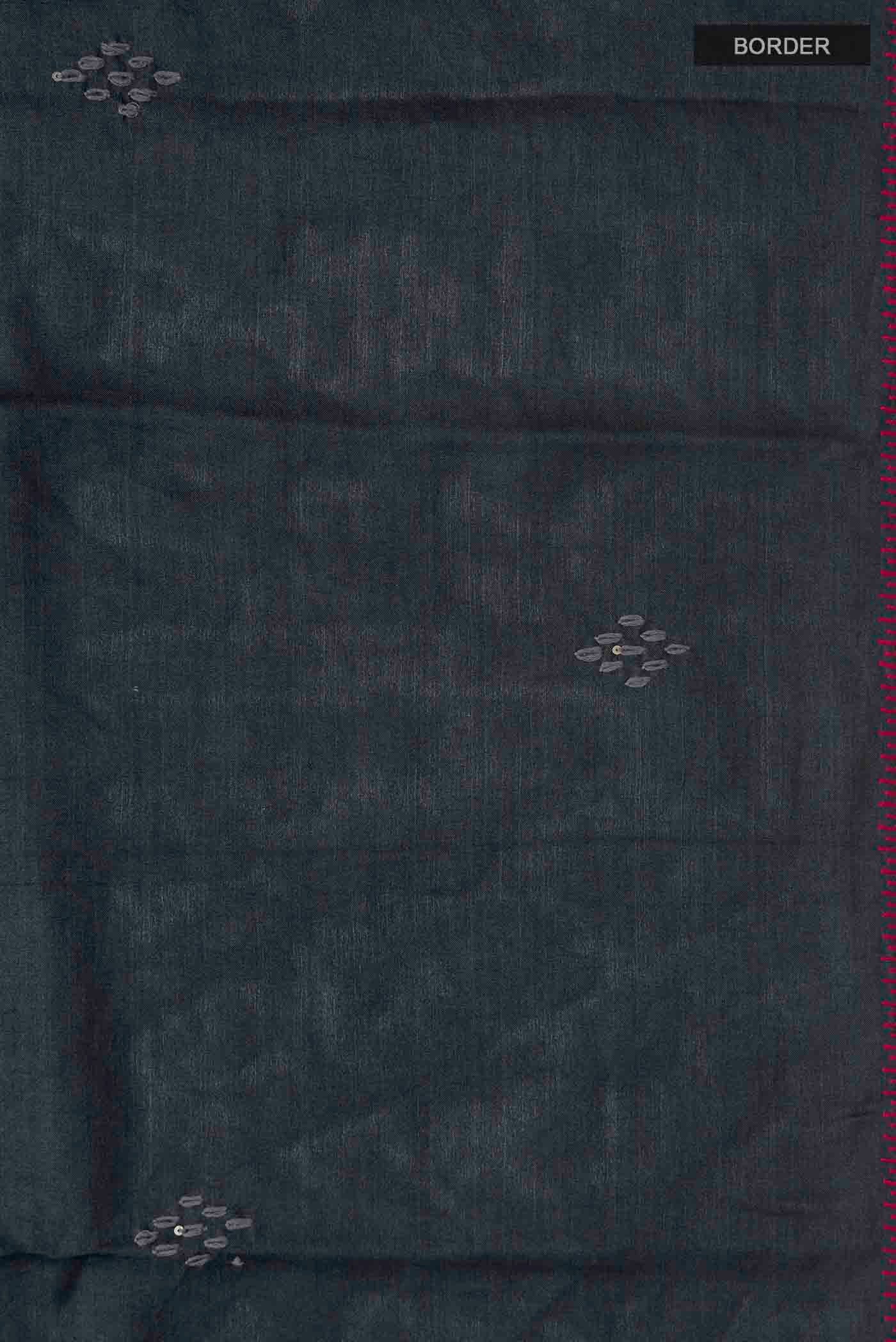 Border image of Black Tussar Silk Saree with Plain Body and Embroidery Border