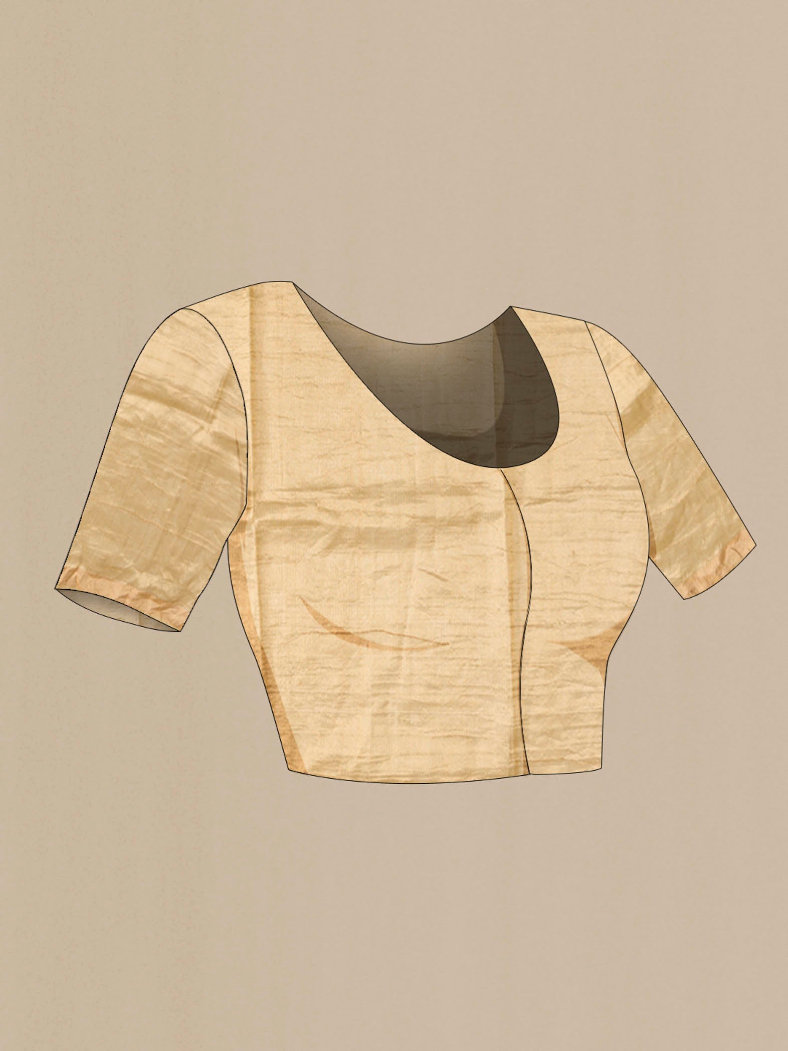 Close up image of the blouse of Beige Tussar Silk Saree with Embroidery on the body and Zari Border