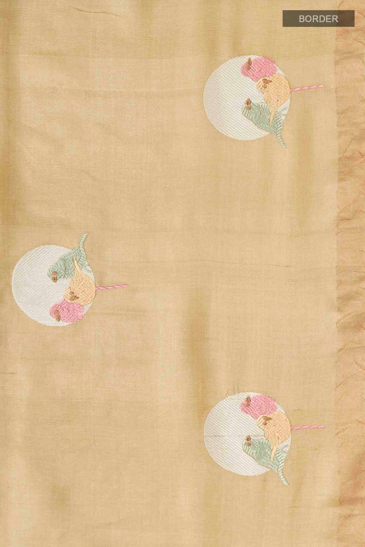 Border image of Beige Tussar Silk Saree with Embroidery on the body and Zari Border