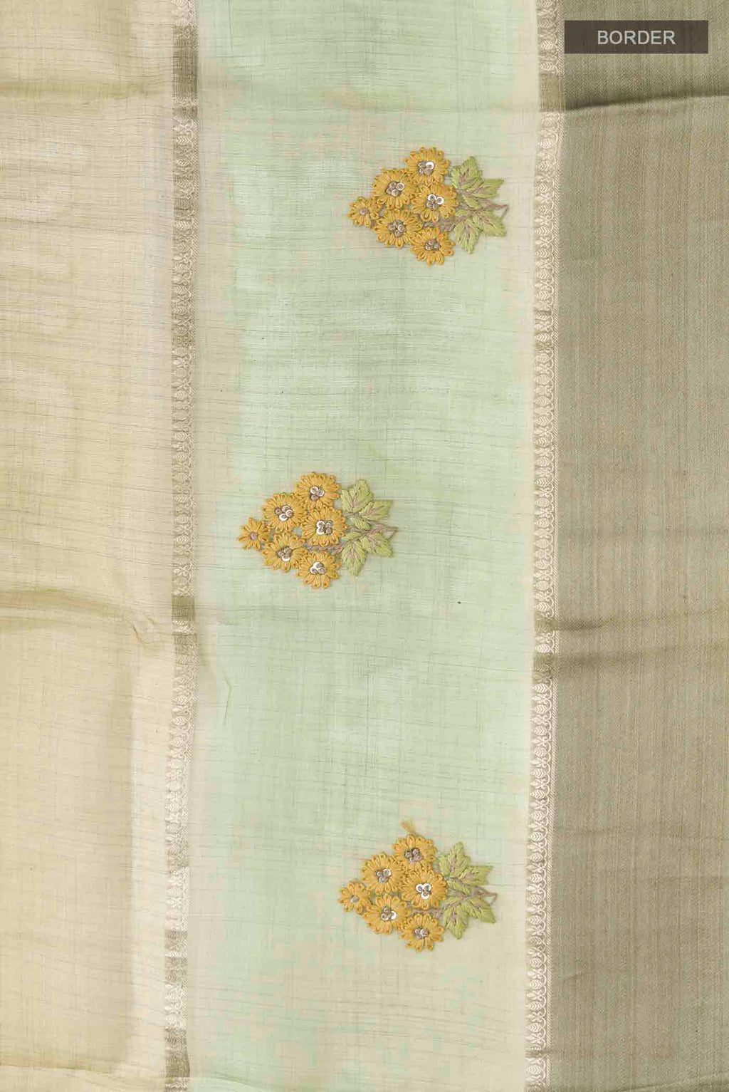 Border image of Green Tussar Silk Saree with Stripes on the body and Satin Border