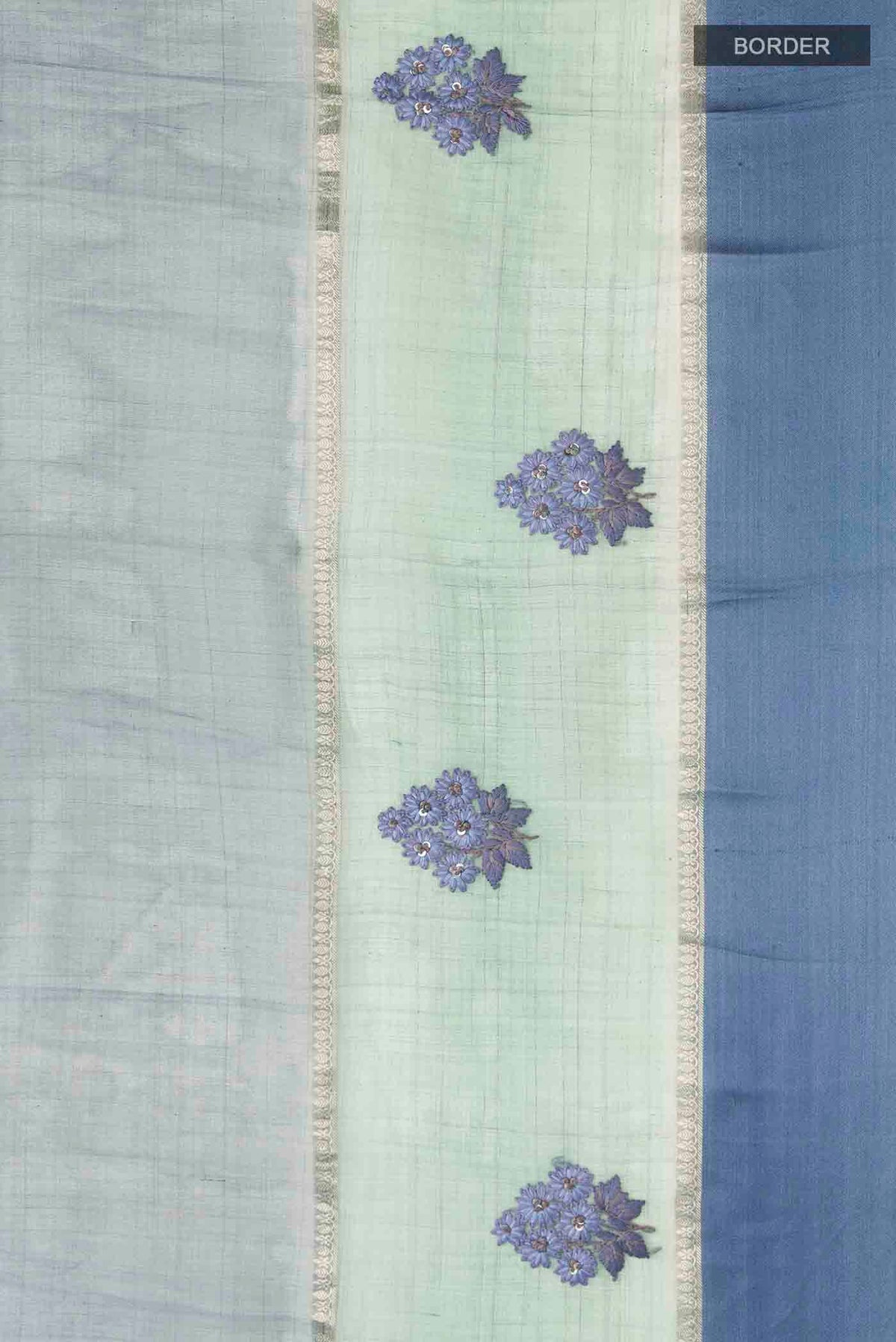 Border image of Blue Tussar Silk Saree with Stripes on the body and Zari Border