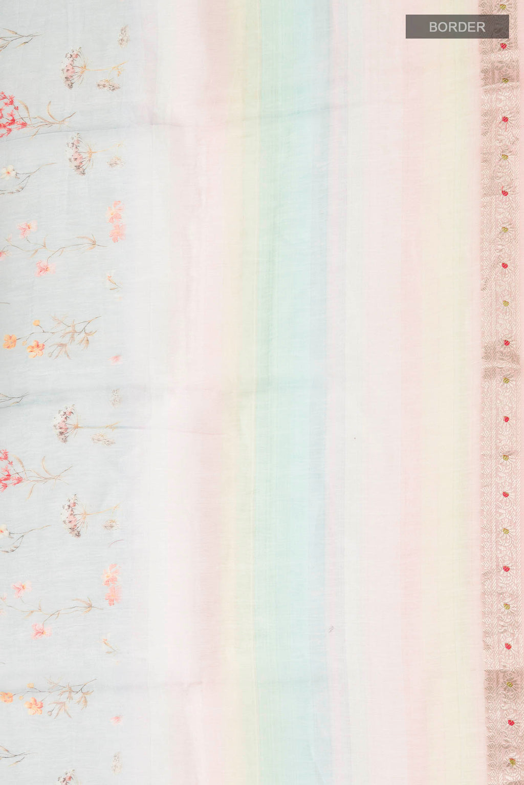 Border image of Light Blue Linen Cotton Saree with Printed design on the body and Zari Border