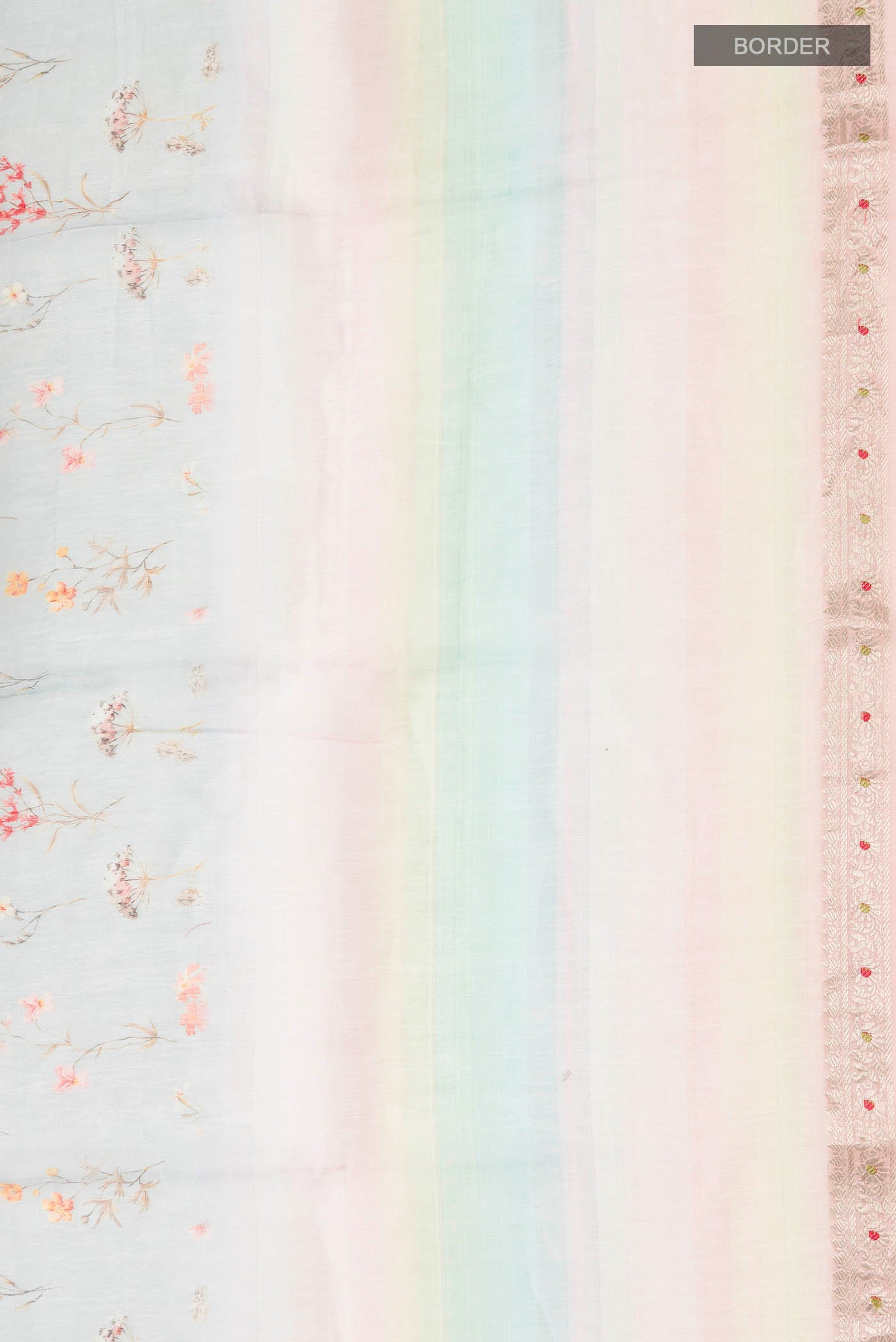Border image of Light Blue Linen Cotton Saree with Printed design on the body and Zari Border