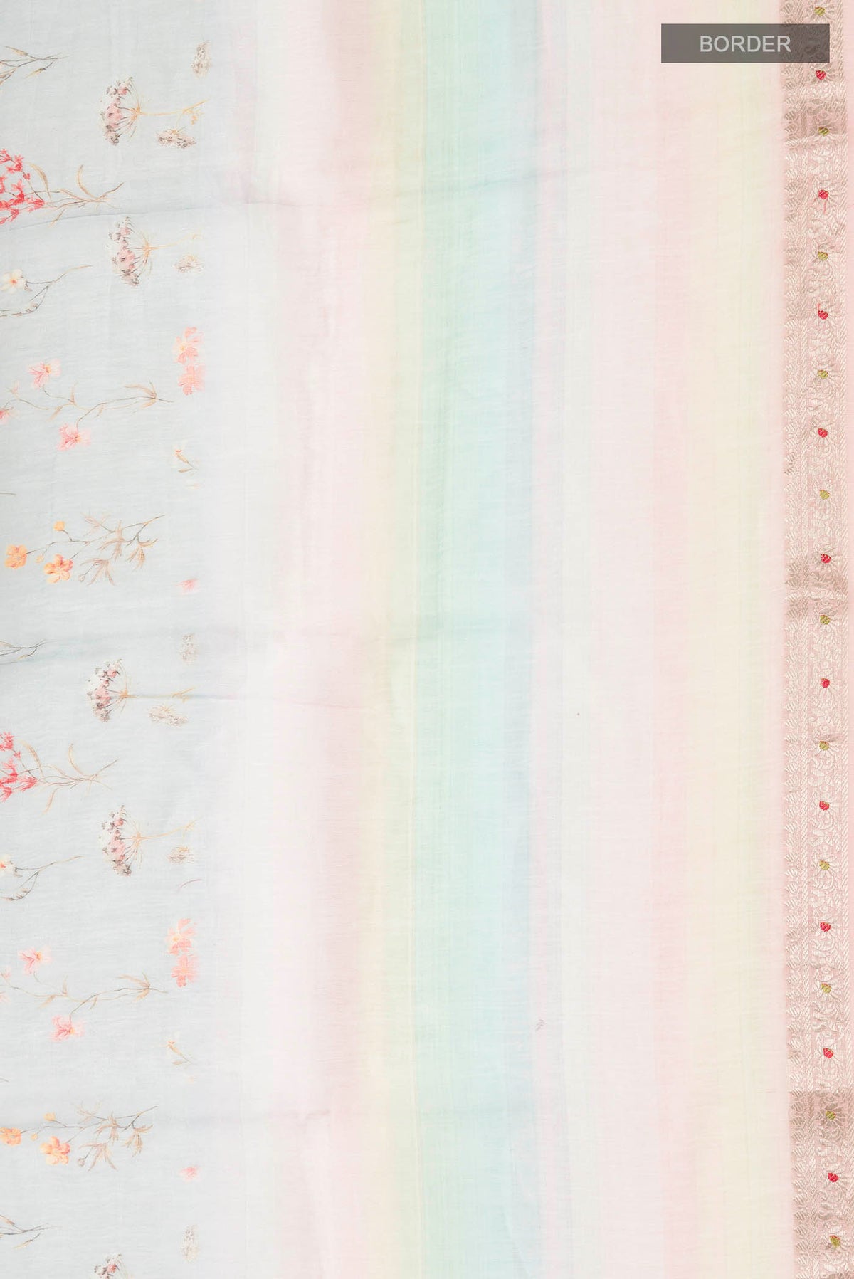 Border image of Light Blue Linen Cotton Saree with Printed design on the body and Zari Border